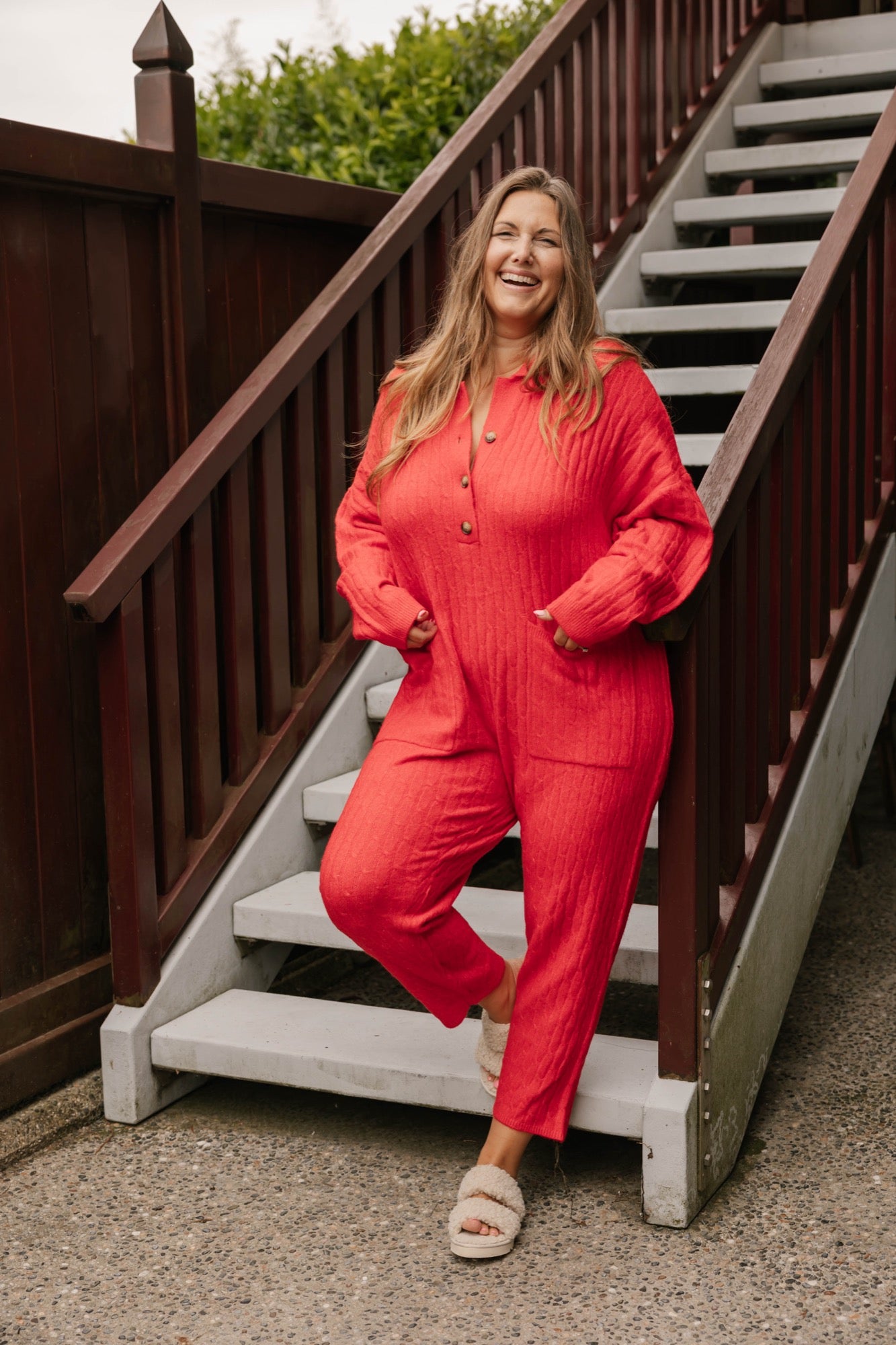 Florence Cable Knit Jumpsuit in Scarlet Red