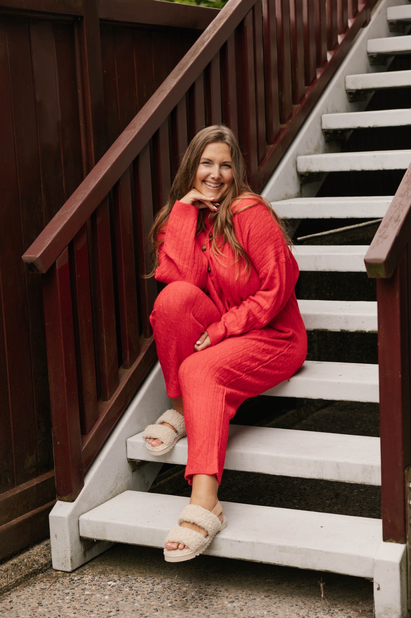 Florence Cable Knit Jumpsuit in Scarlet Red