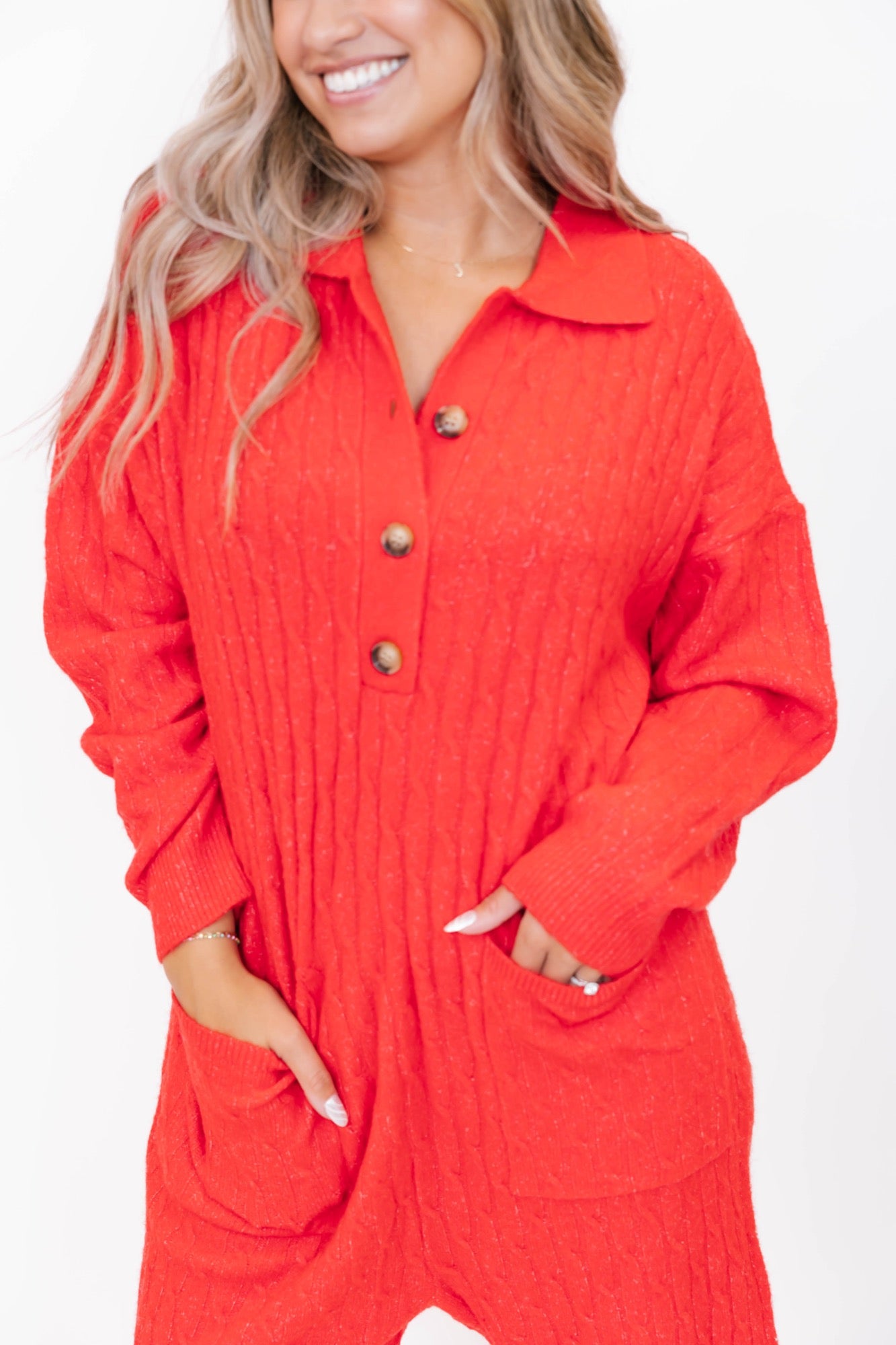 Florence Cable Knit Jumpsuit in Scarlet Red