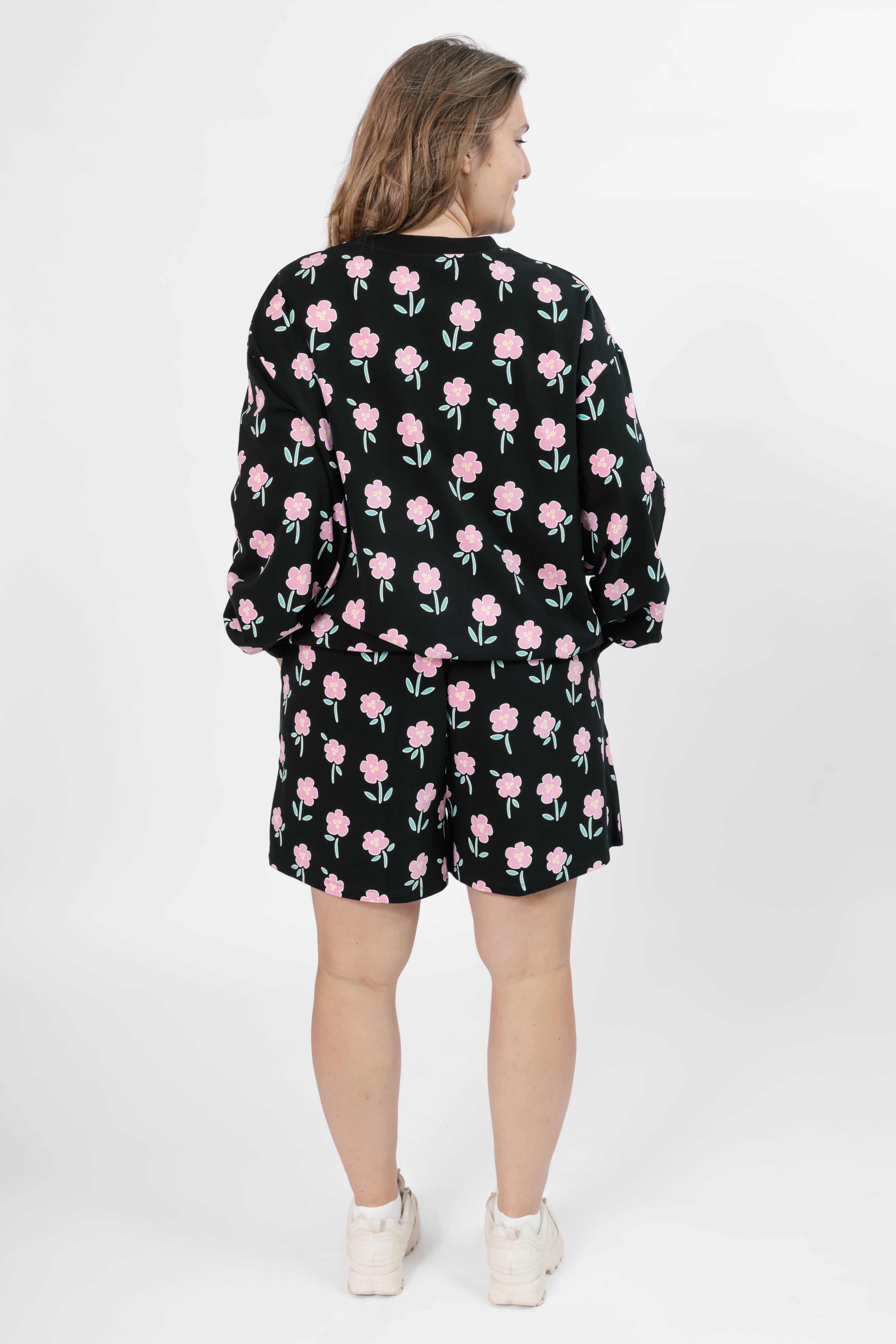 Fresh Floral Hang Out Crew in Black Floral