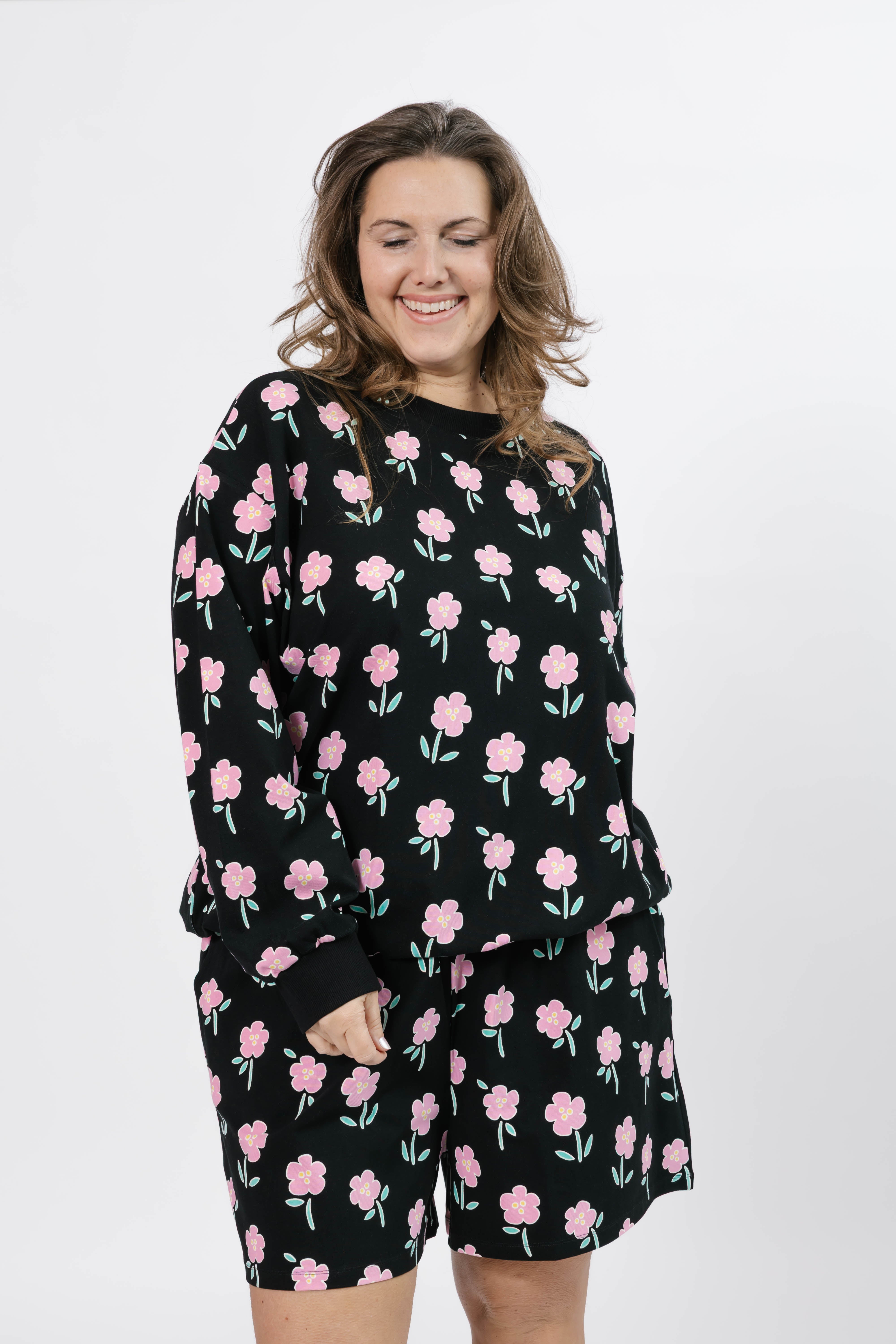 Fresh Floral Hang Out Crew in Black Floral