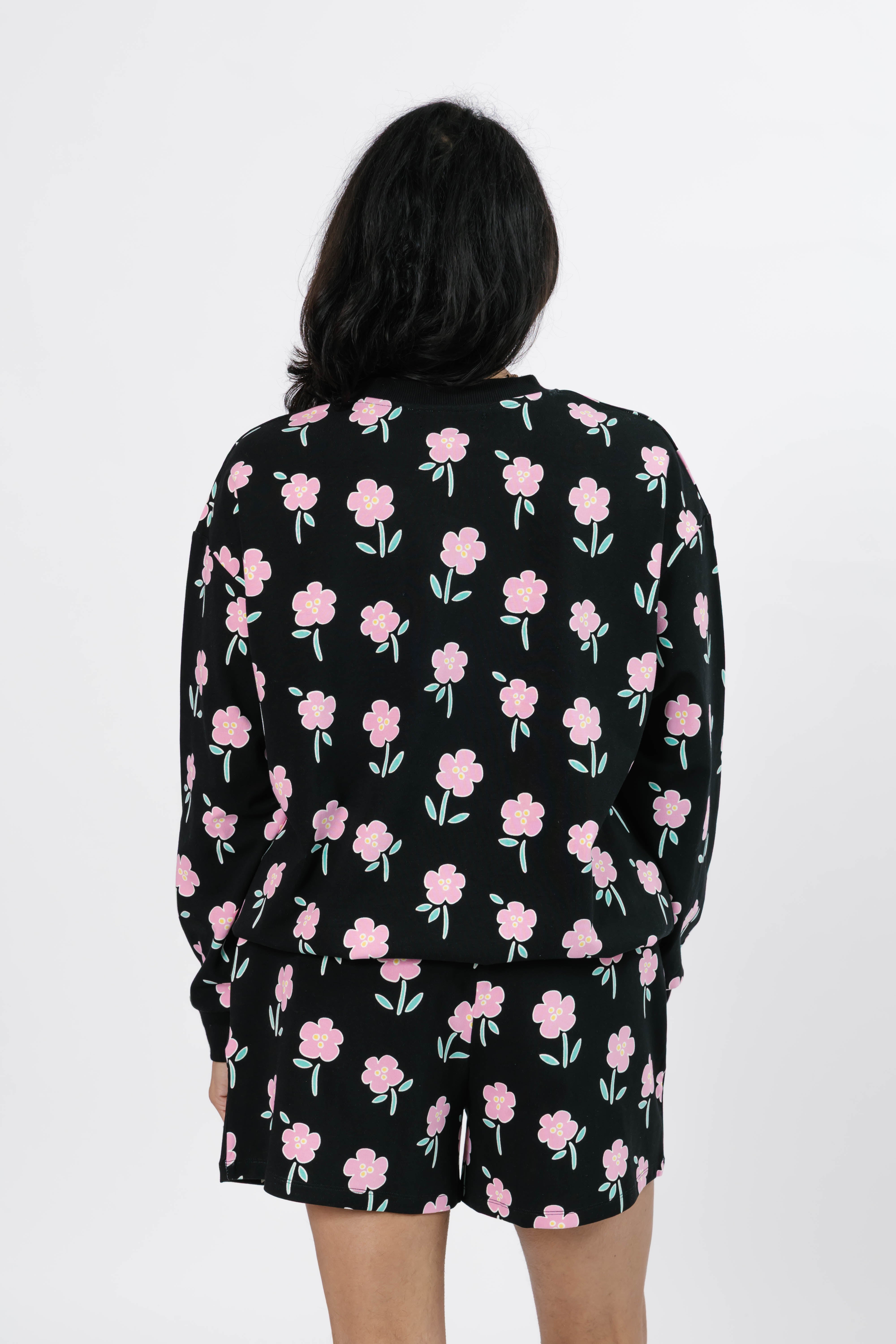 Fresh Floral Hang Out Crew in Black Floral