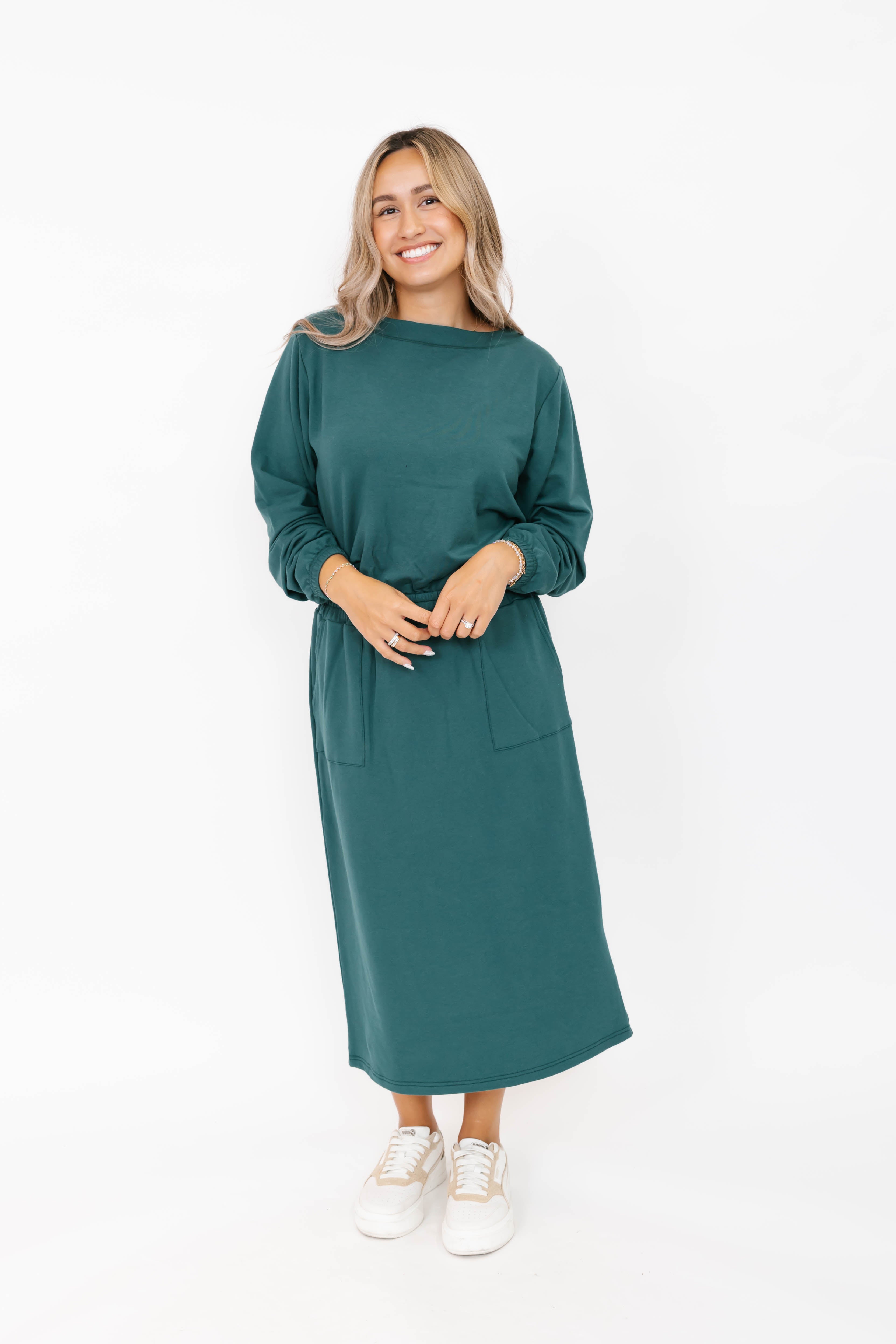 Frida Midi Dress in Evergreen