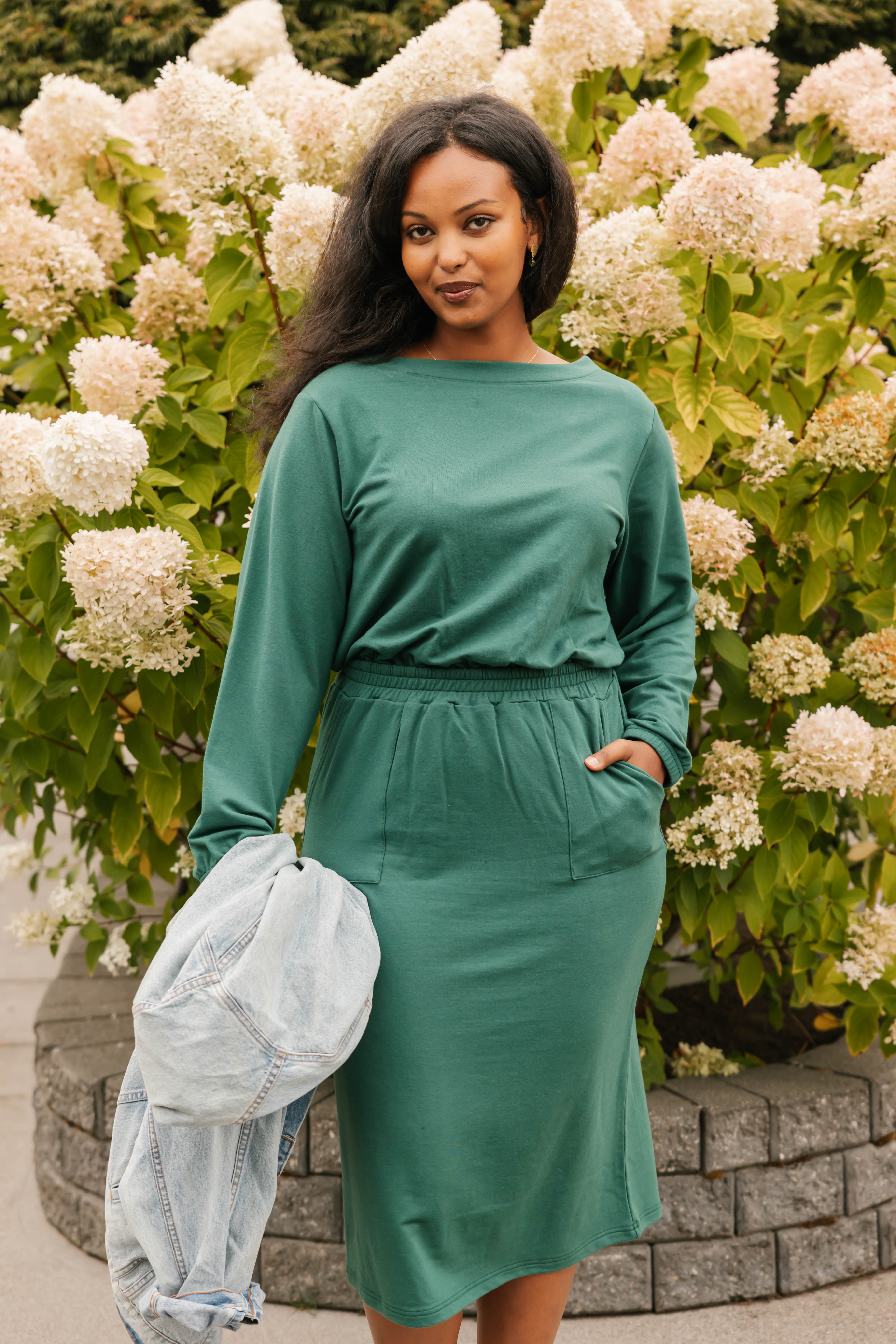 Frida Midi Dress in Evergreen