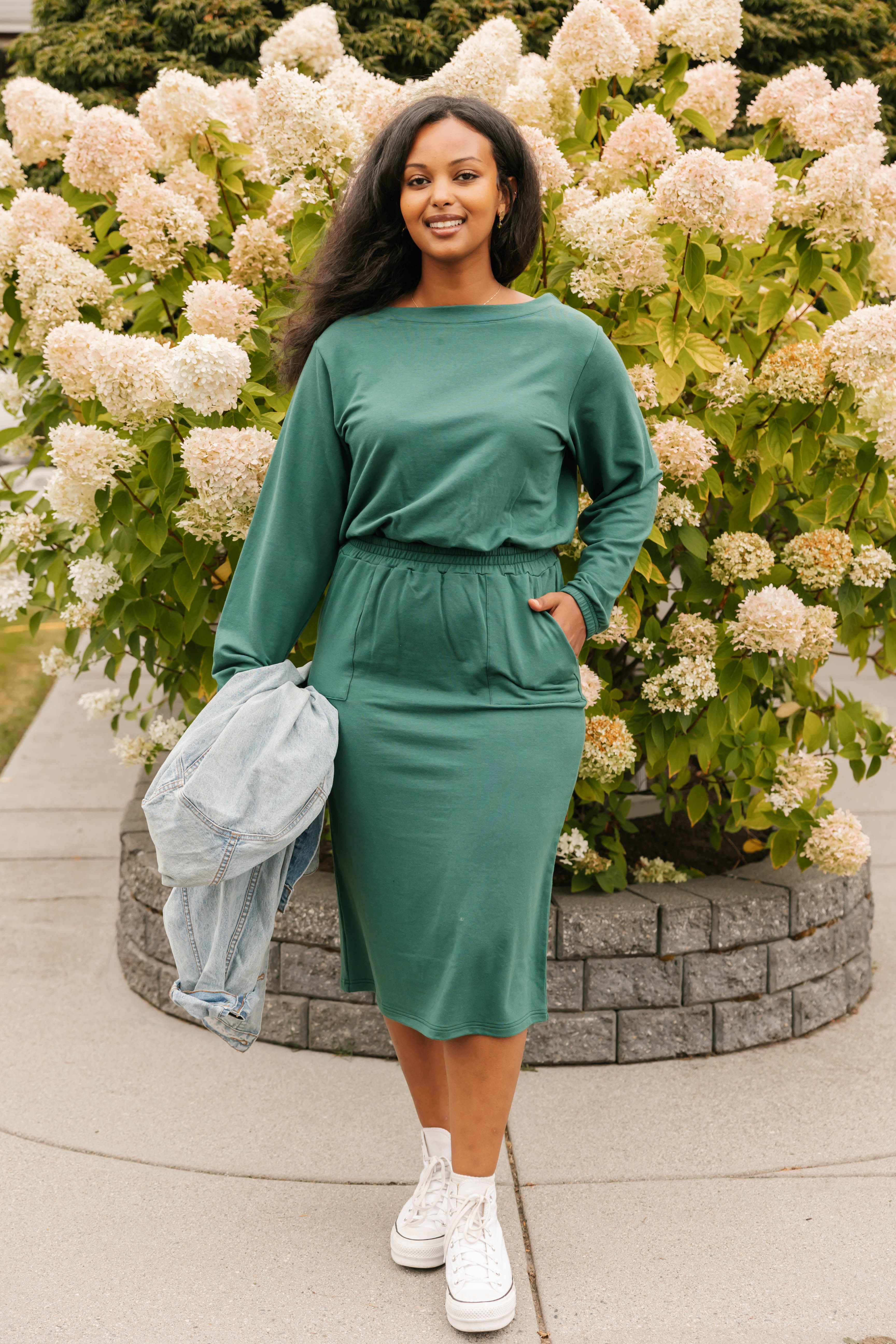 Frida Midi Dress in Evergreen