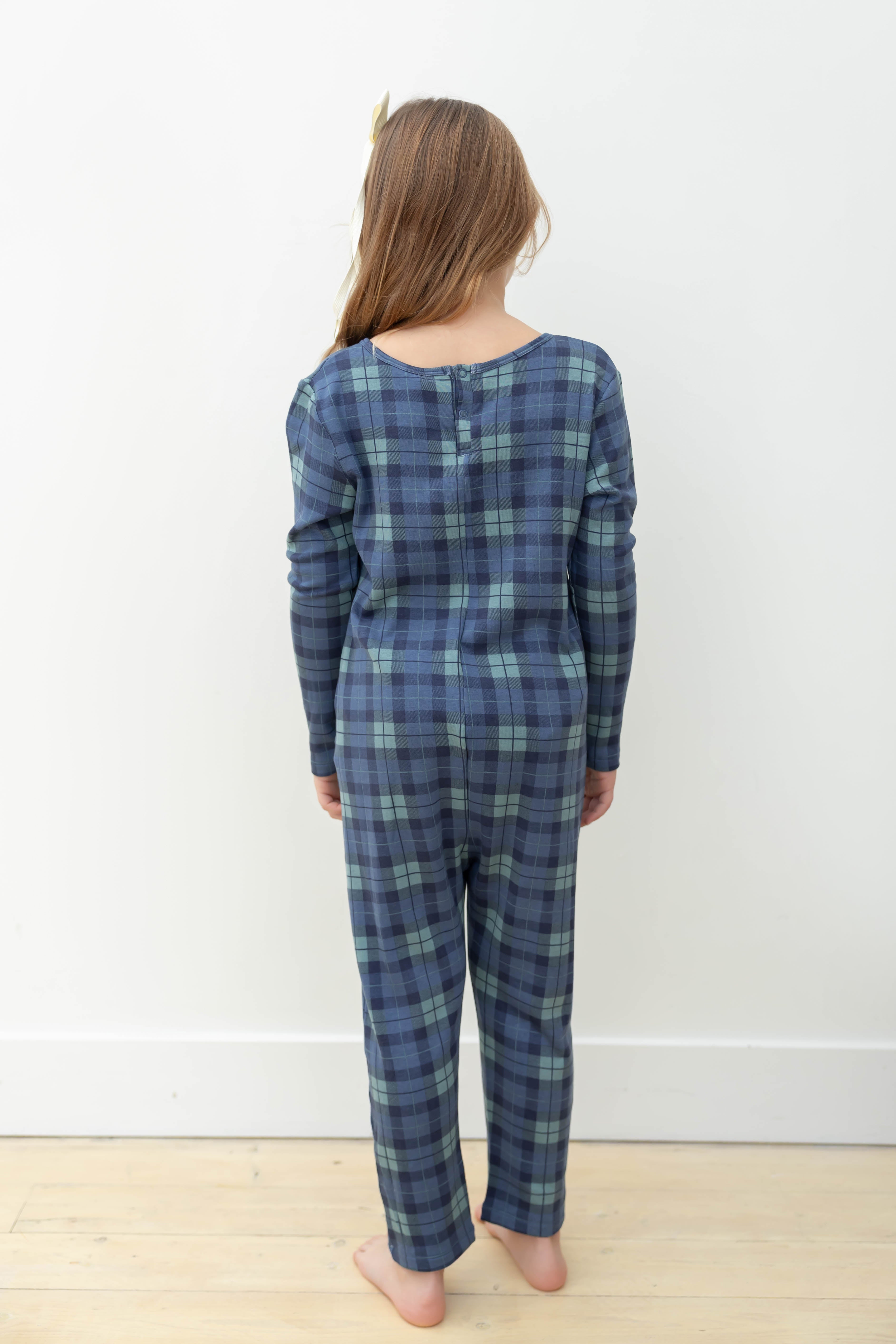 Kids Friday Romper in Navy Plaid