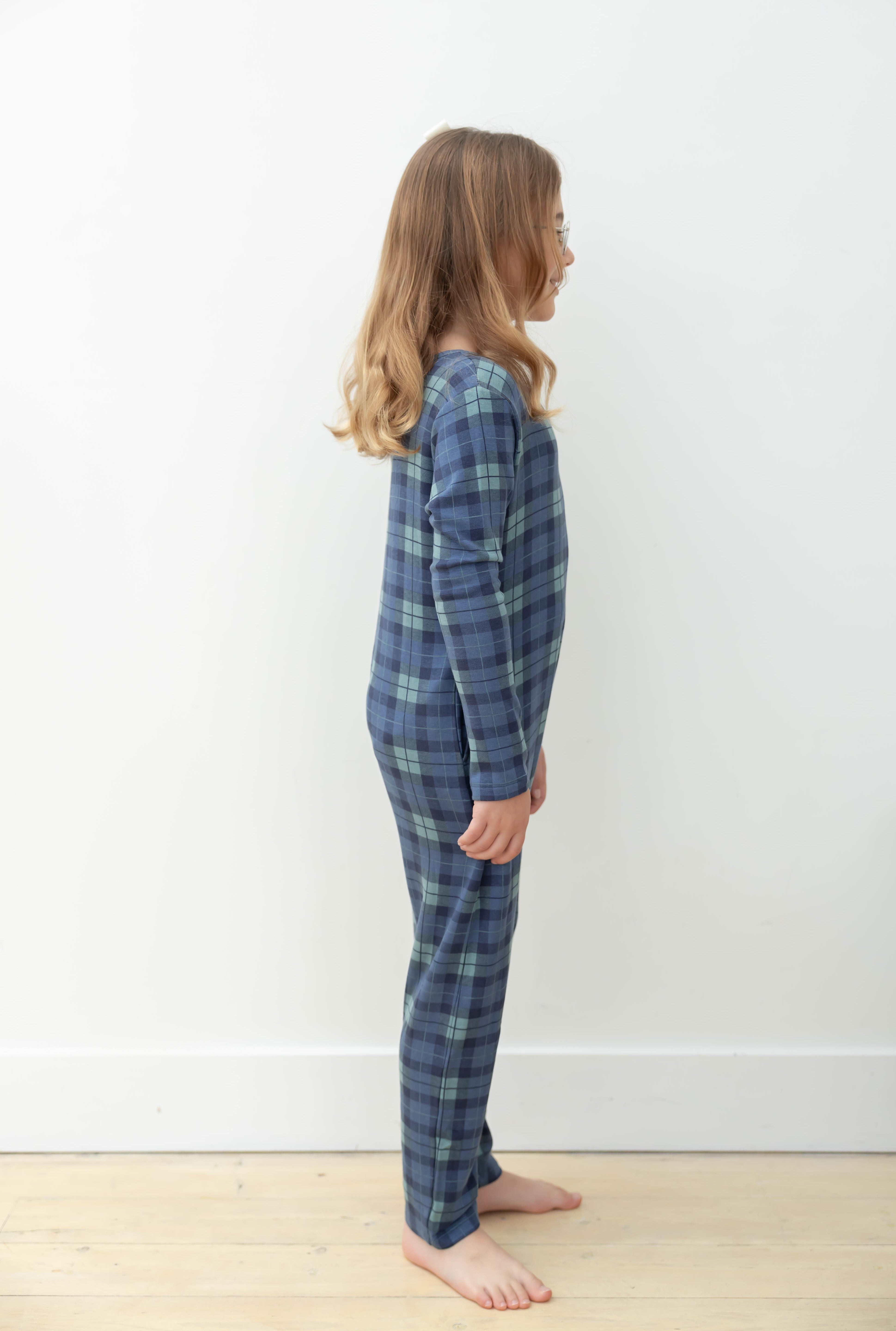 Kids Friday Romper in Navy Plaid