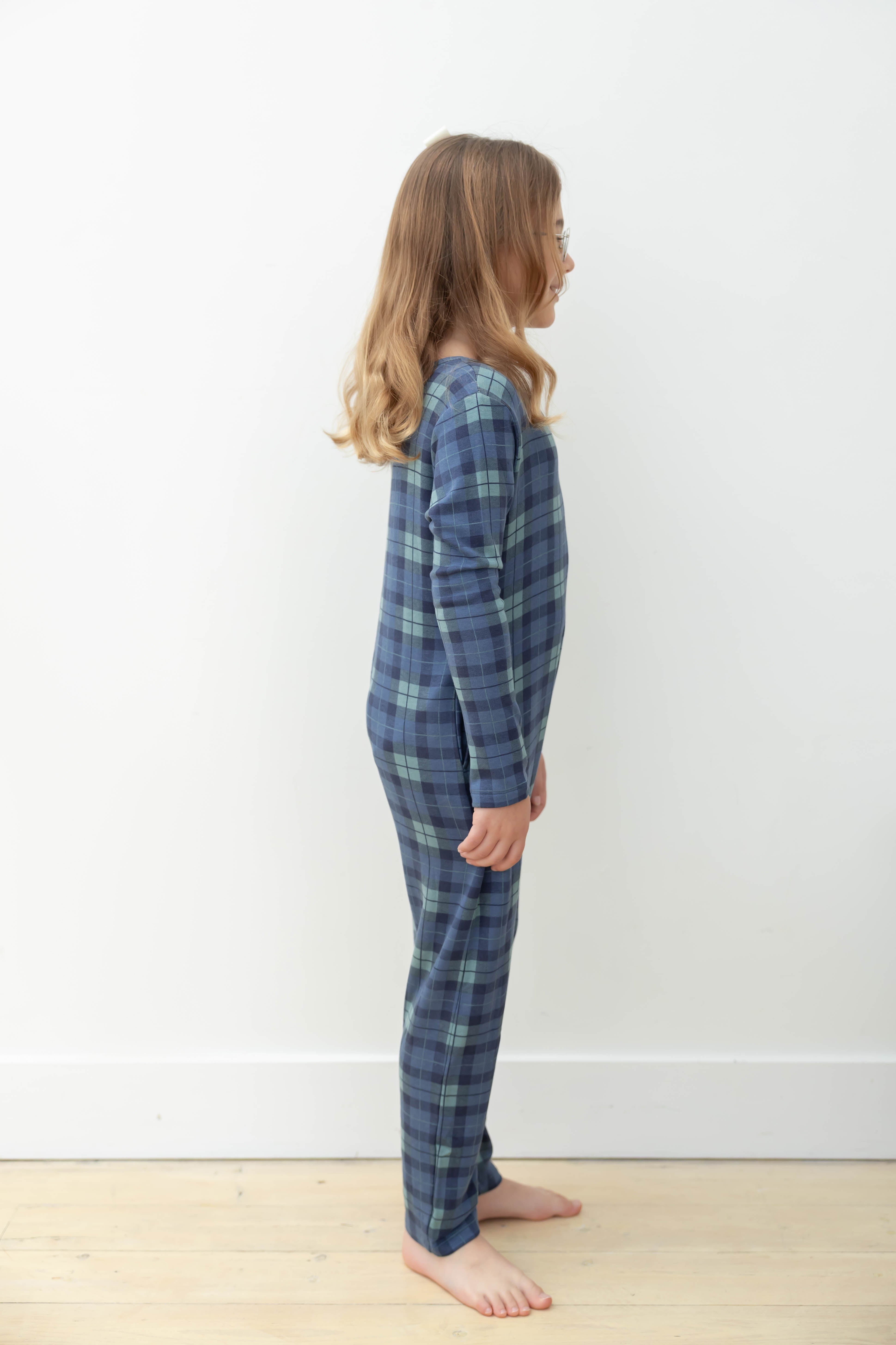 Kids Friday Romper in Navy Plaid