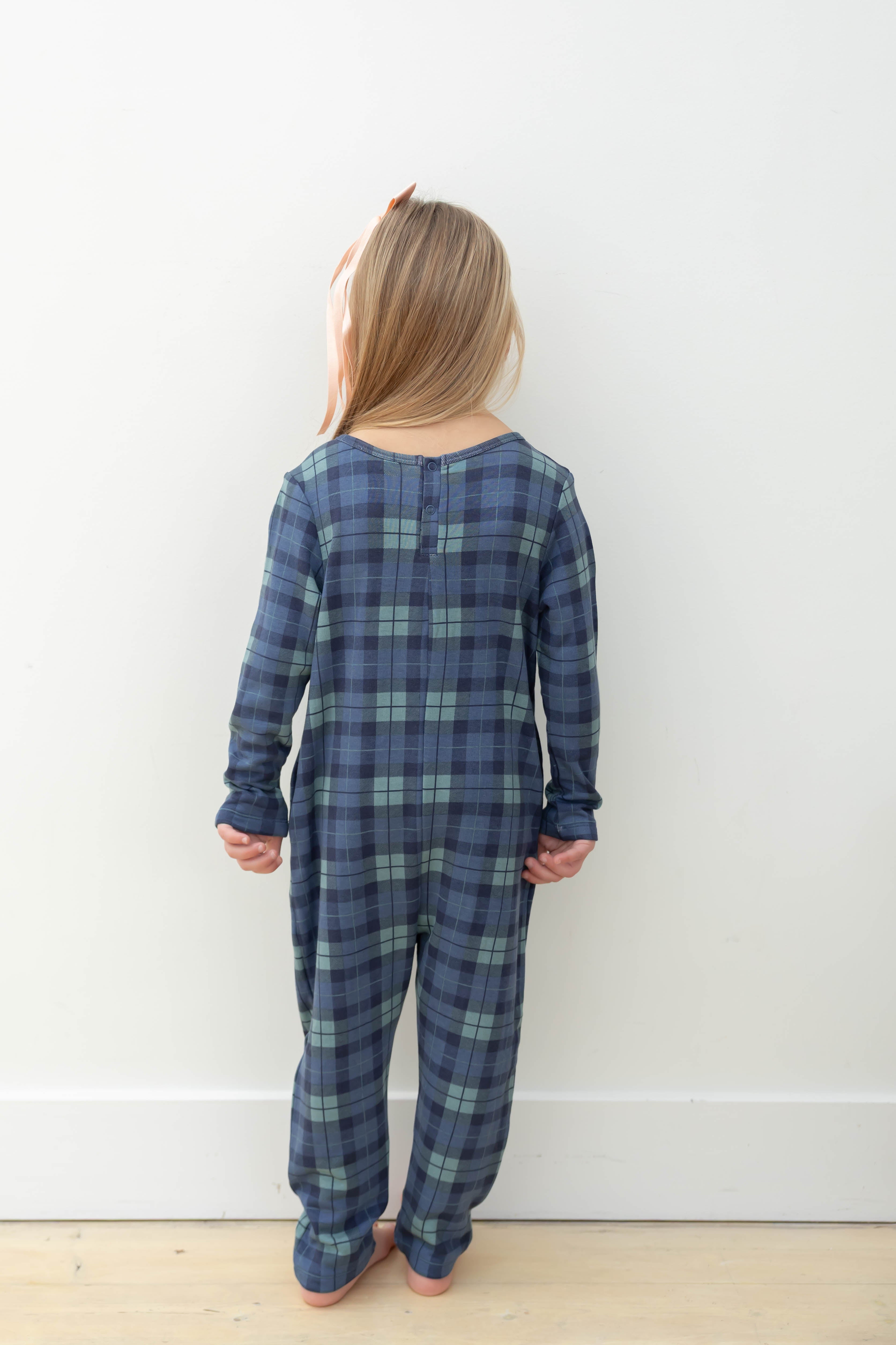 Kids Friday Romper in Navy Plaid