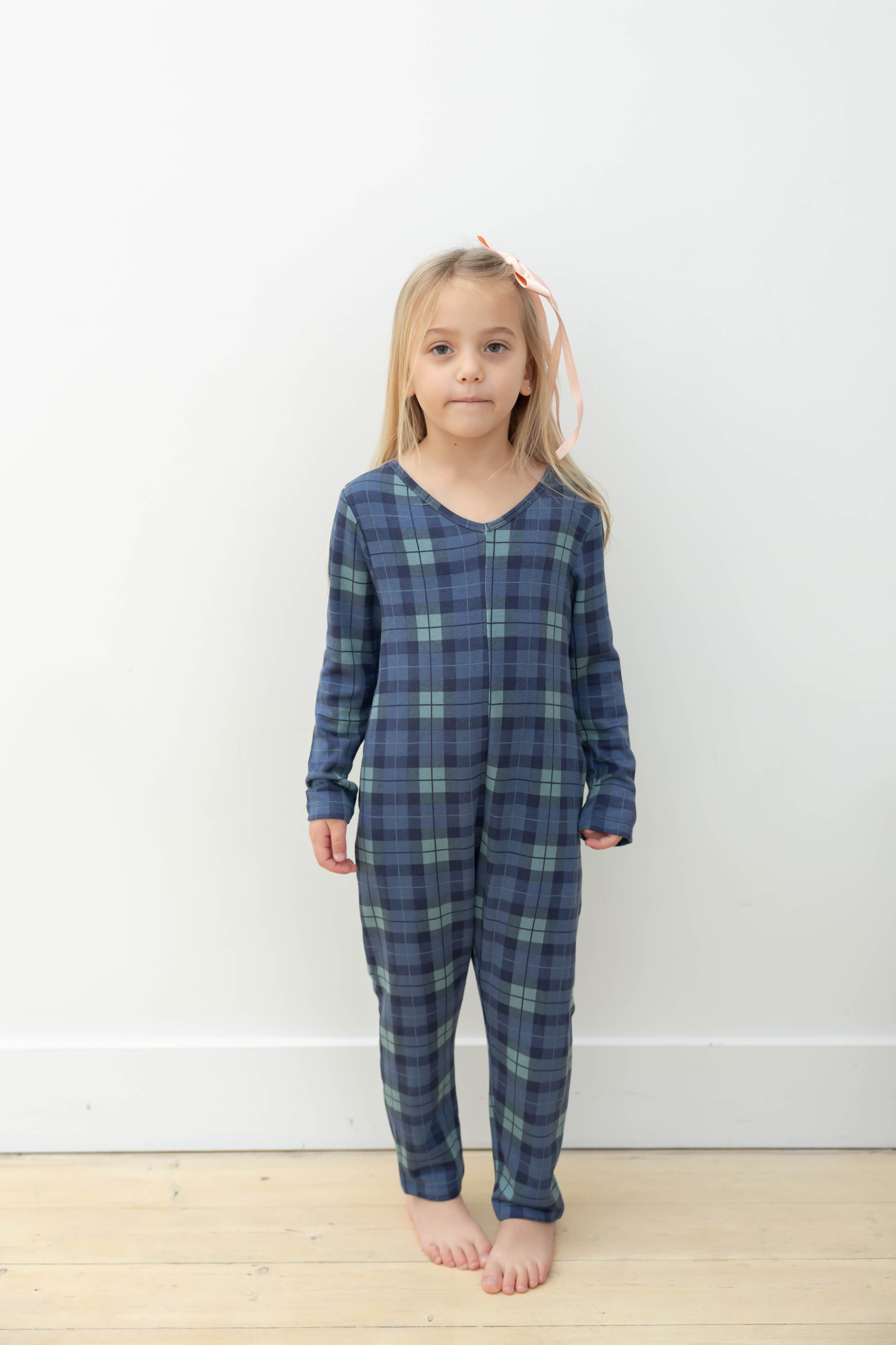 Kids Friday Romper in Navy Plaid