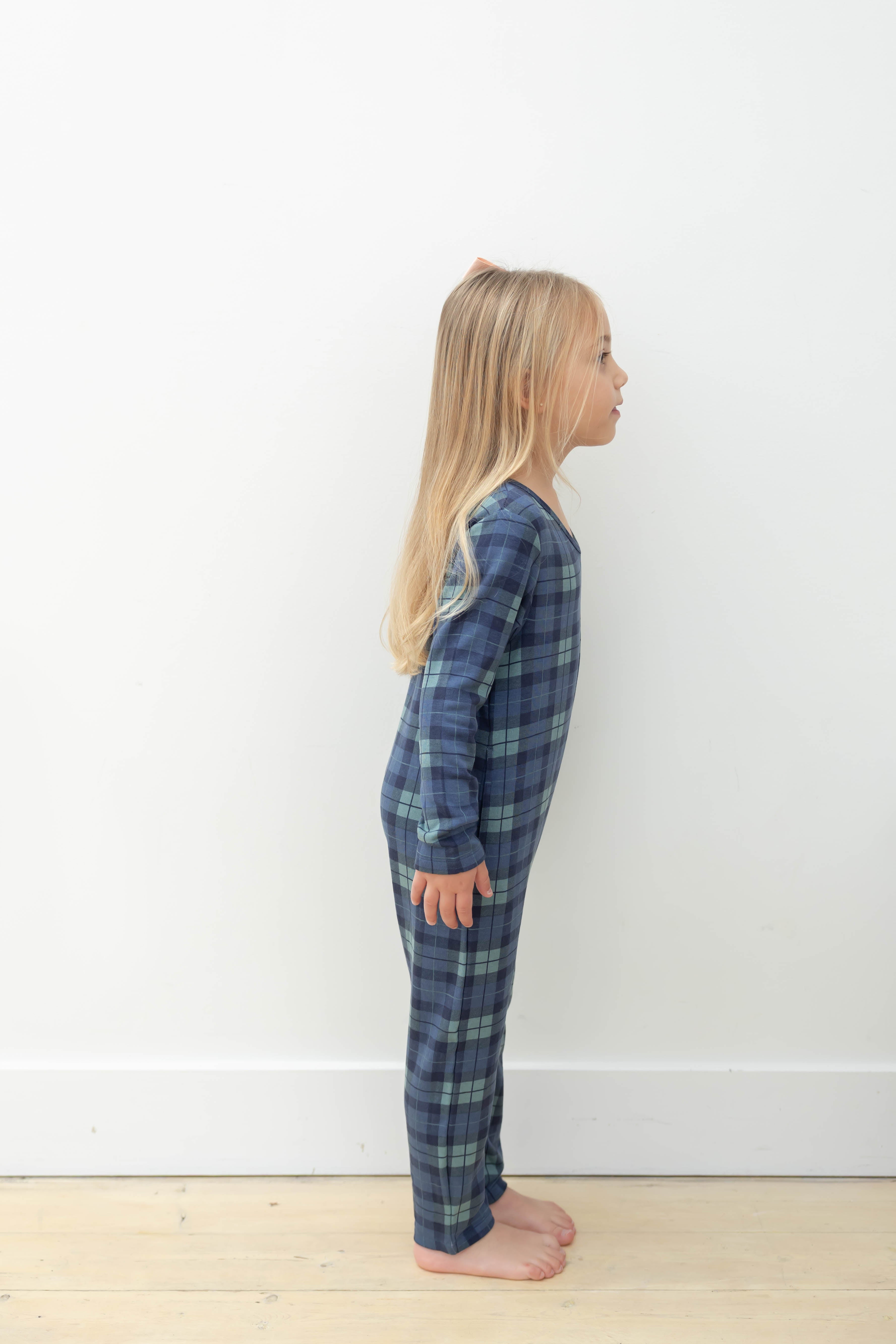 Kids Friday Romper in Navy Plaid