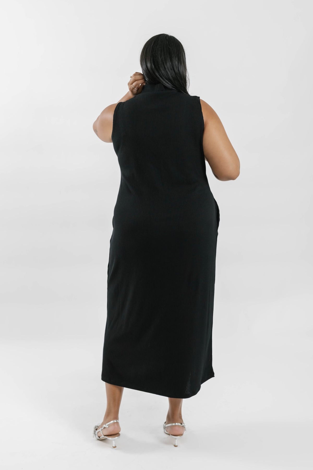Gabriela Rib Dress in Midnight Black