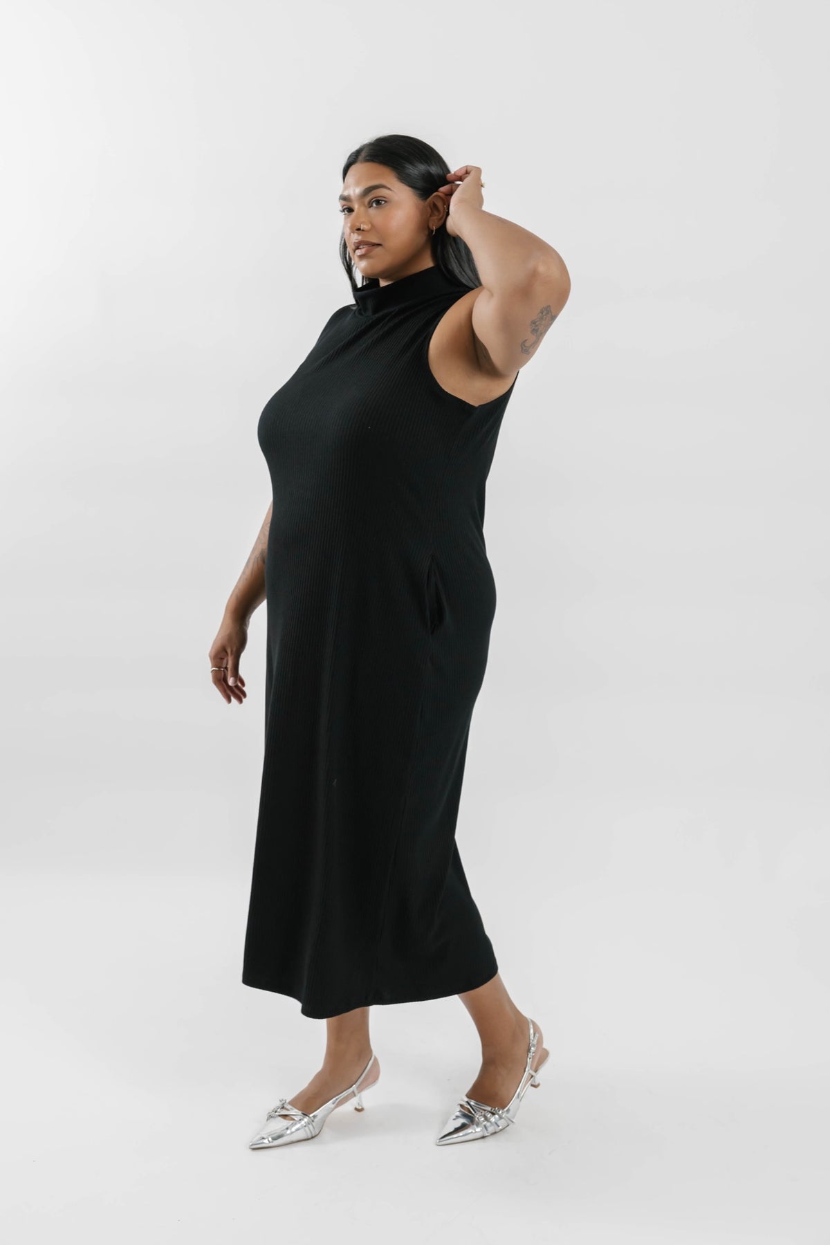Gabriela Rib Dress in Midnight Black