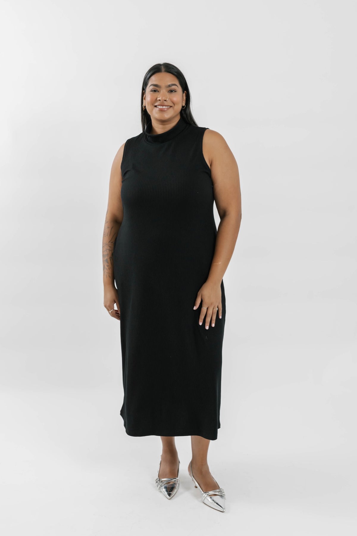 Gabriela Rib Dress in Midnight Black