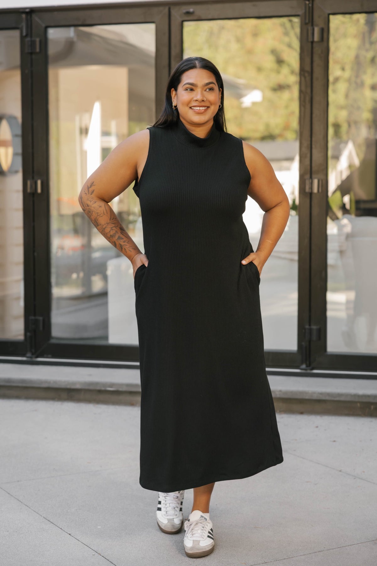 Gabriela Rib Dress in Midnight Black