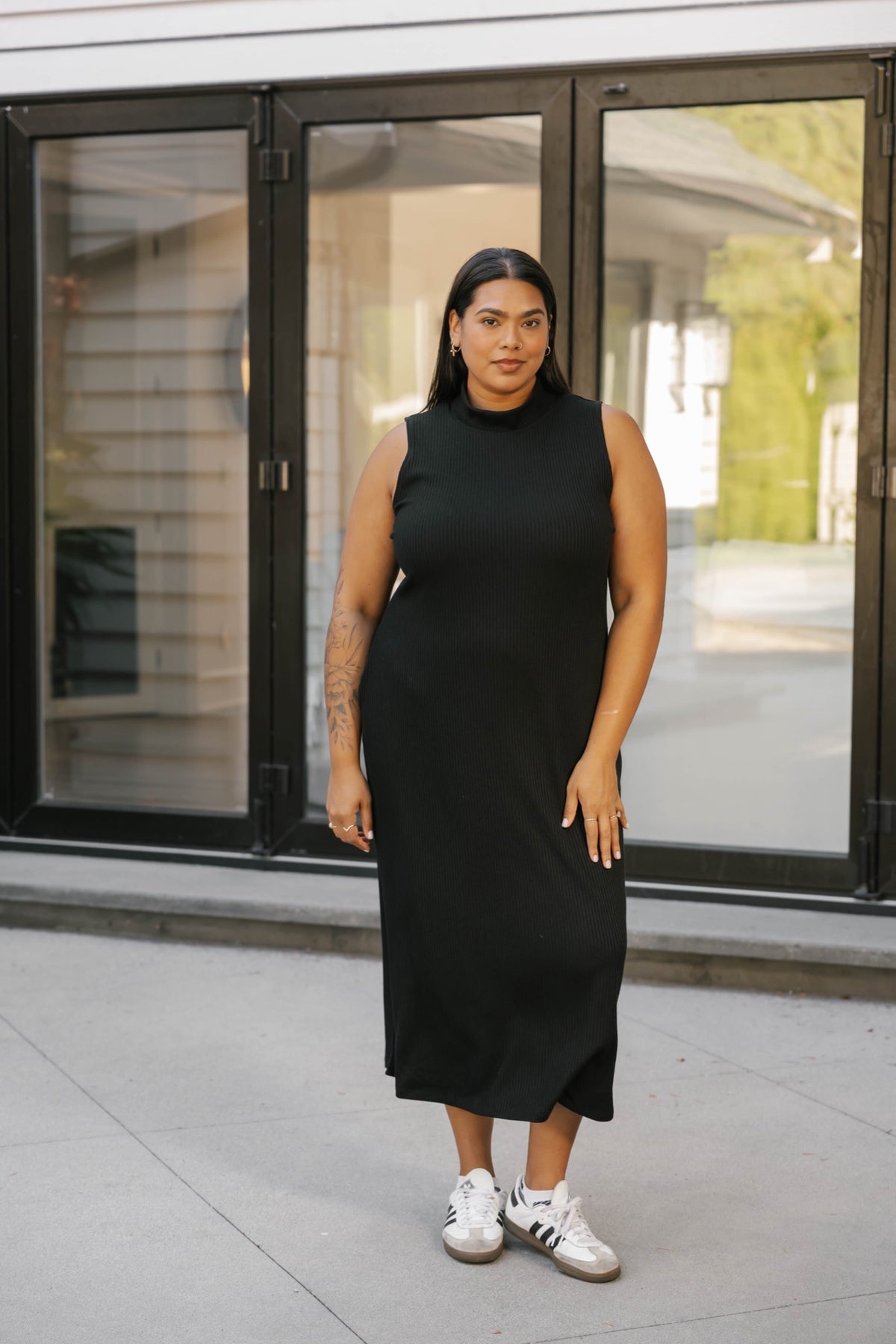 Gabriela Rib Dress in Midnight Black
