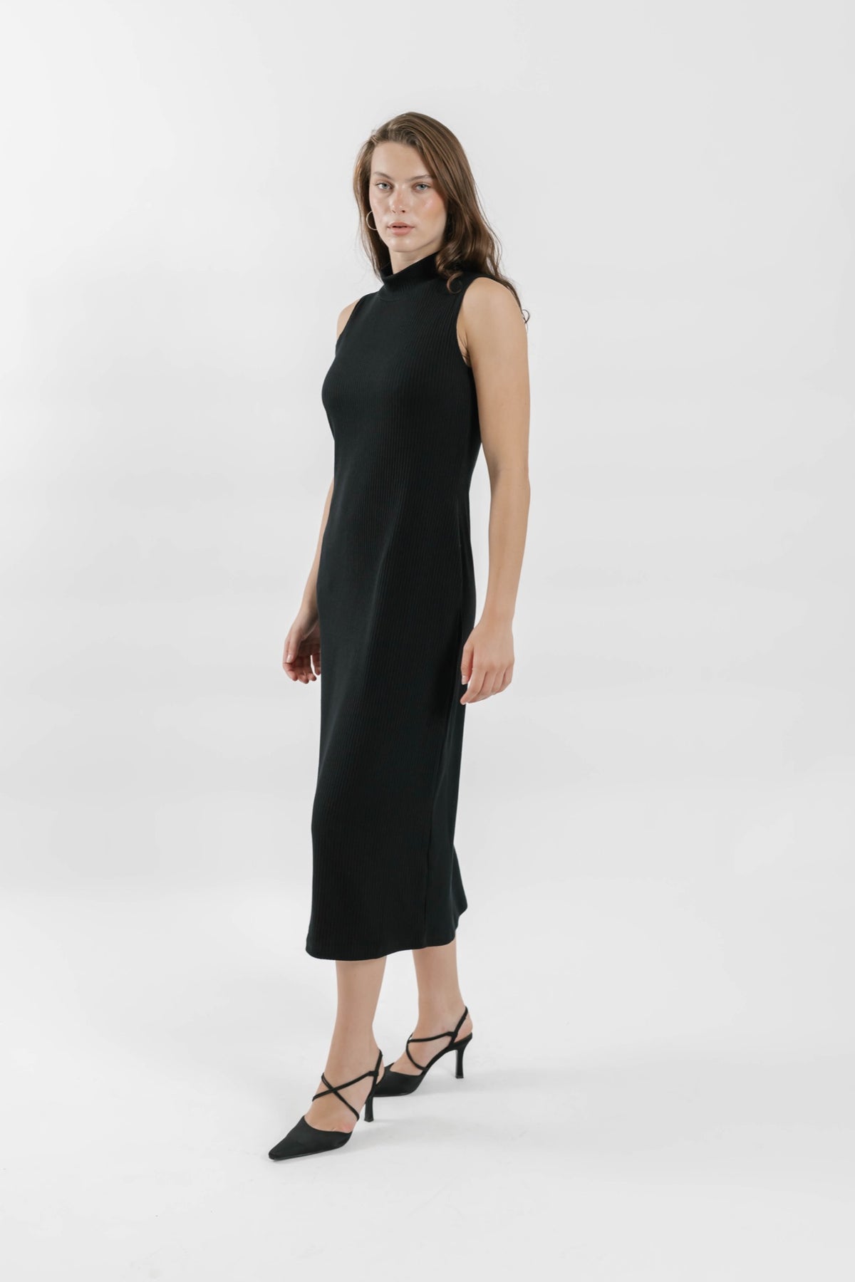Gabriela Rib Dress in Midnight Black
