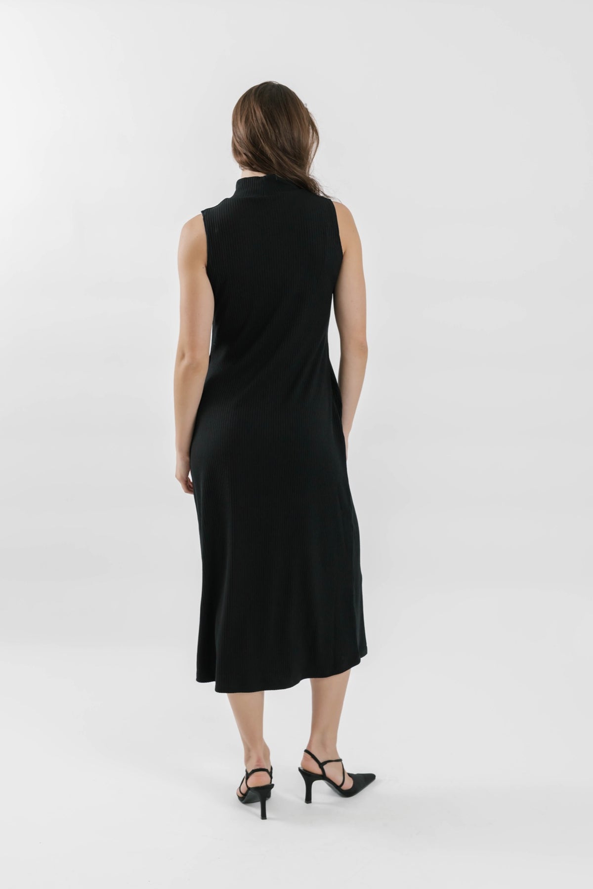 Gabriela Rib Dress in Midnight Black