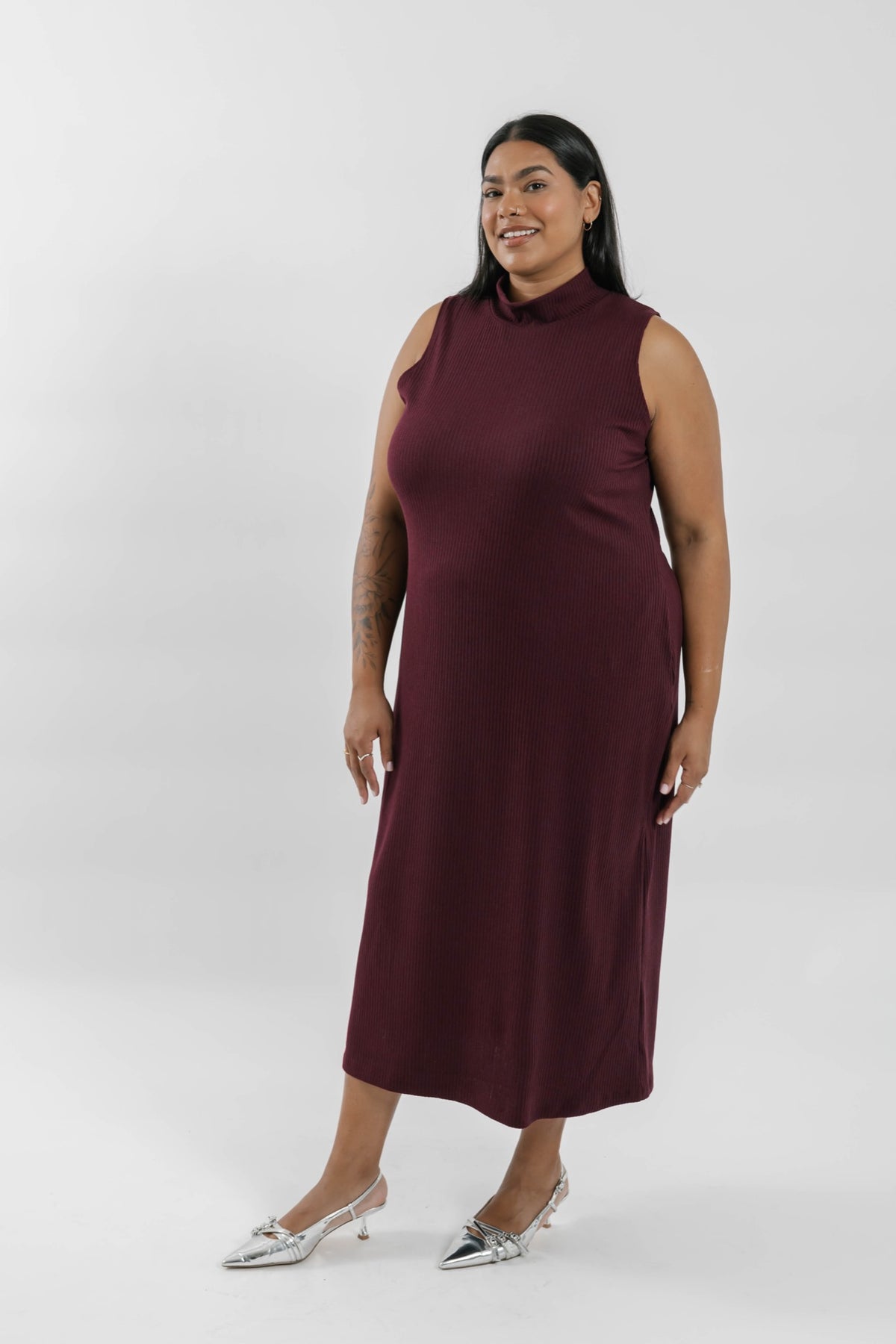 Gabriela Rib Dress in Mulberry