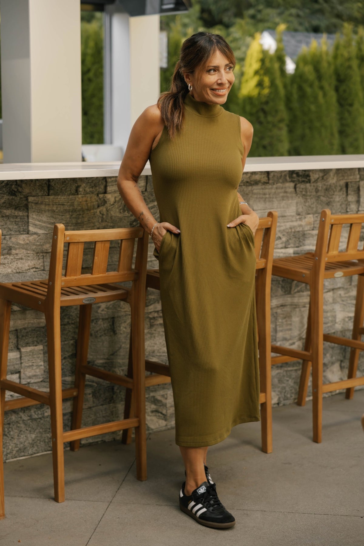 Gabriela Rib Dress in Olive
