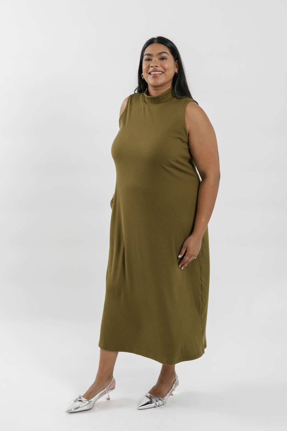 Gabriela Rib Dress in Olive