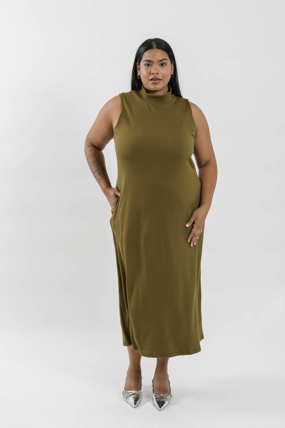 Gabriela Rib Dress in Olive