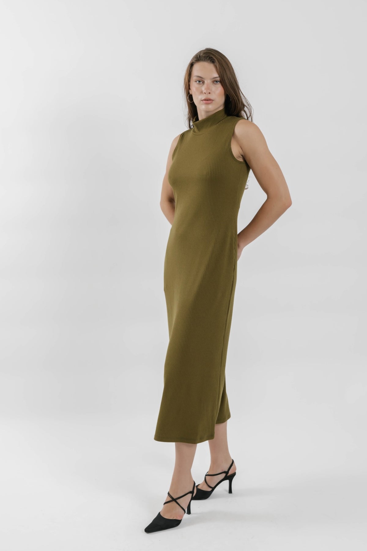 Gabriela Rib Dress in Olive