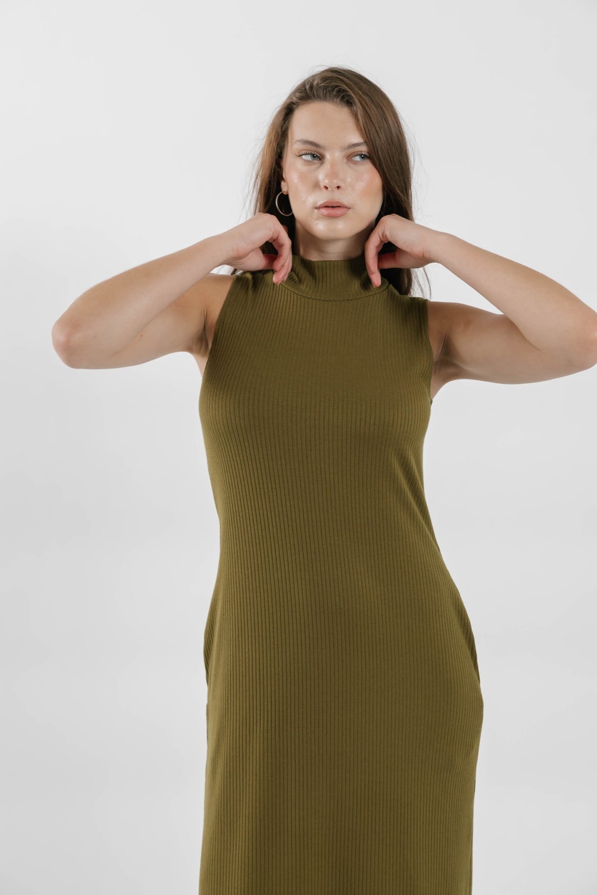 Gabriela Rib Dress in Olive