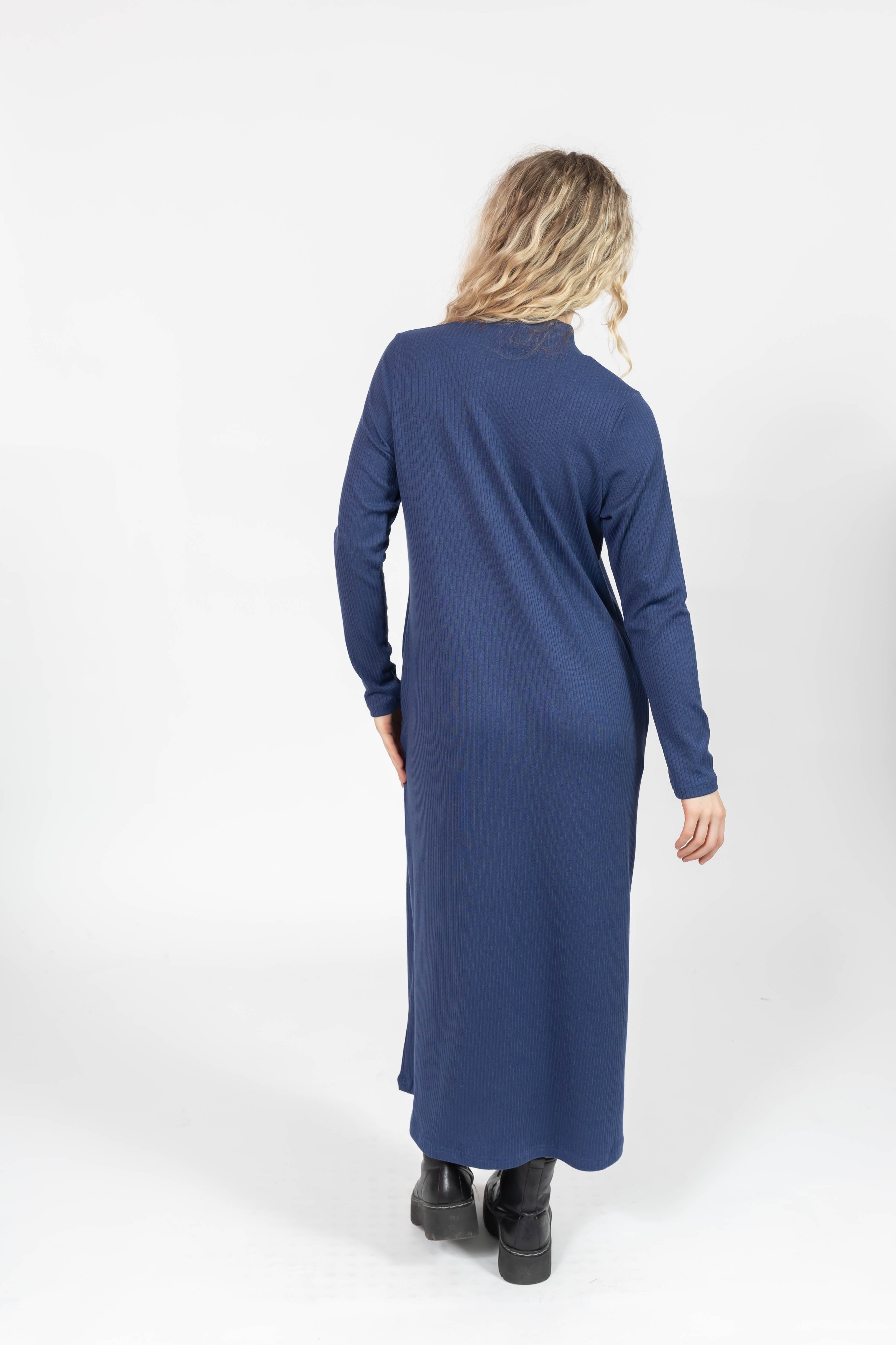 Gabriela Long Sleeve Rib Dress in Denim Blue