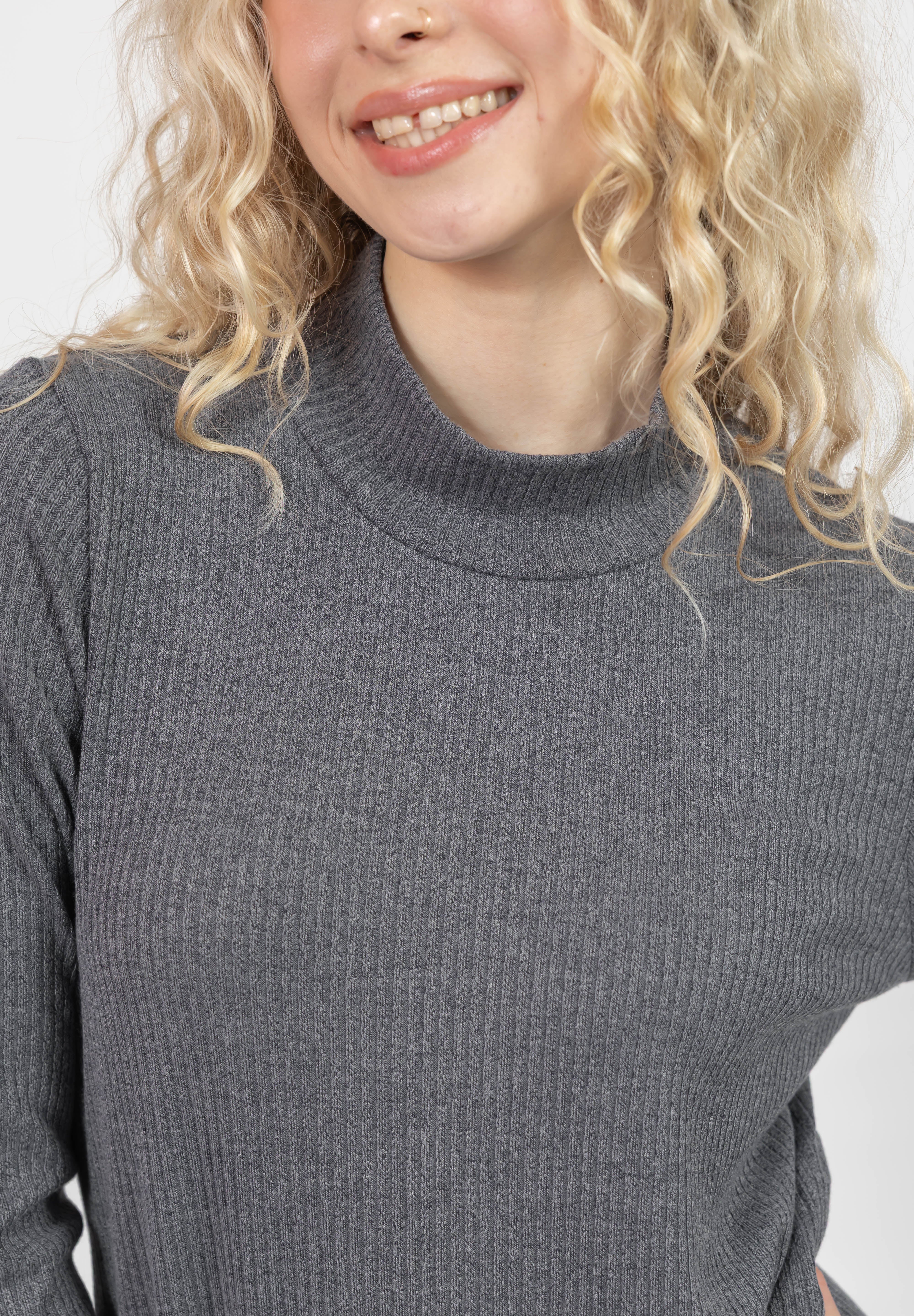 Gabriela Long Sleeve Rib Dress in Heather Charcoal