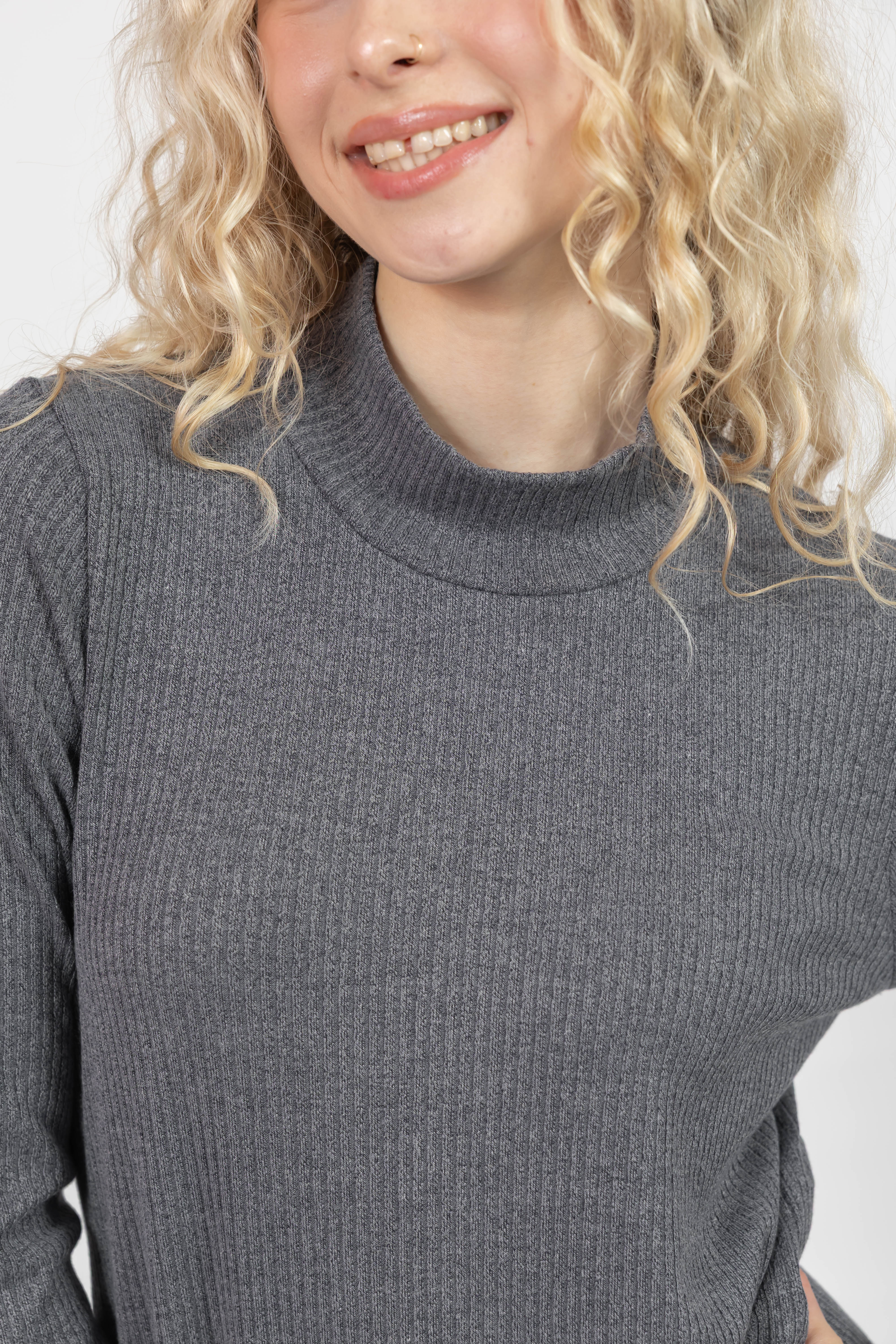 Gabriela Long Sleeve Rib Dress in Heather Charcoal