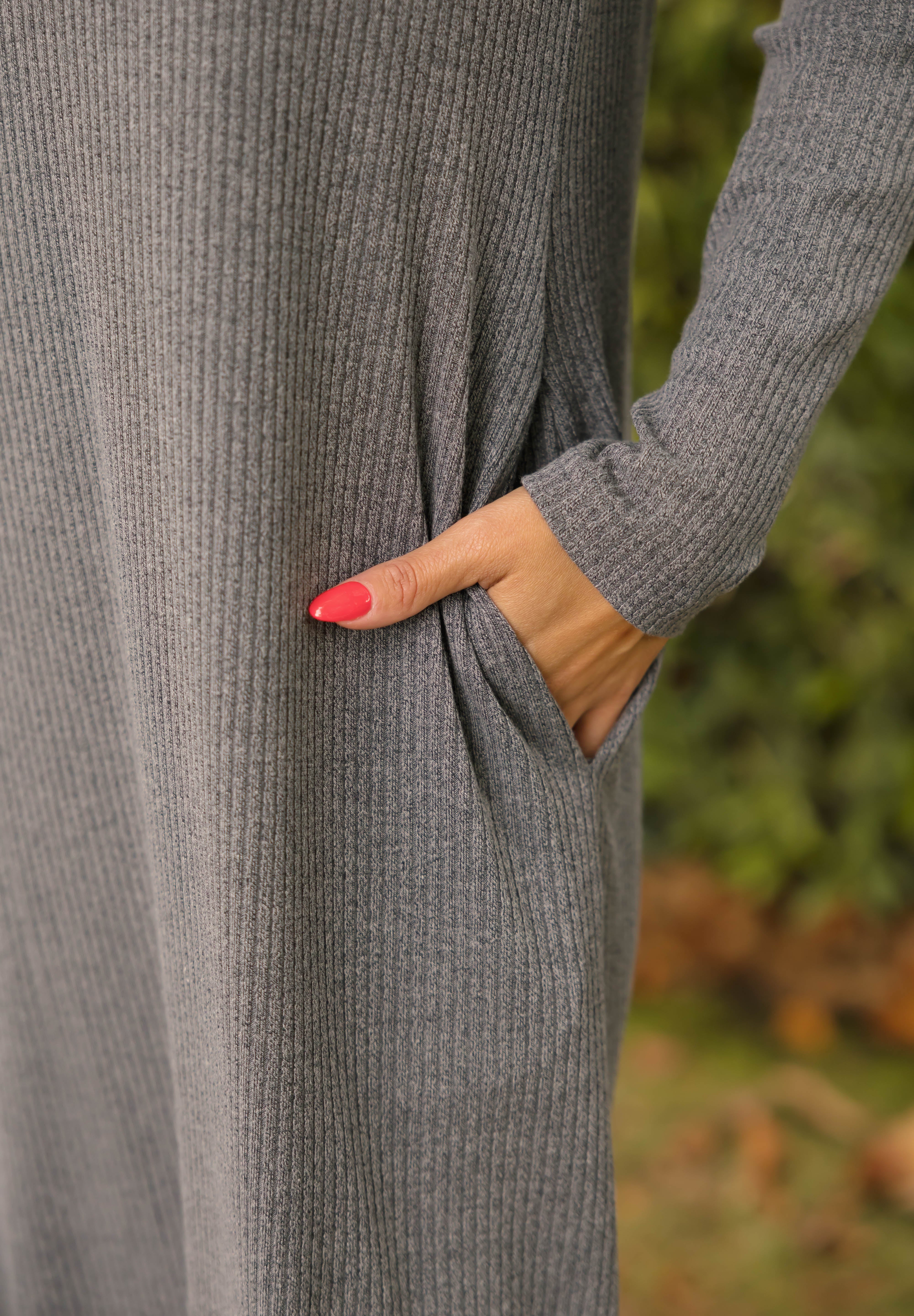 Gabriela Long Sleeve Rib Dress in Heather Charcoal