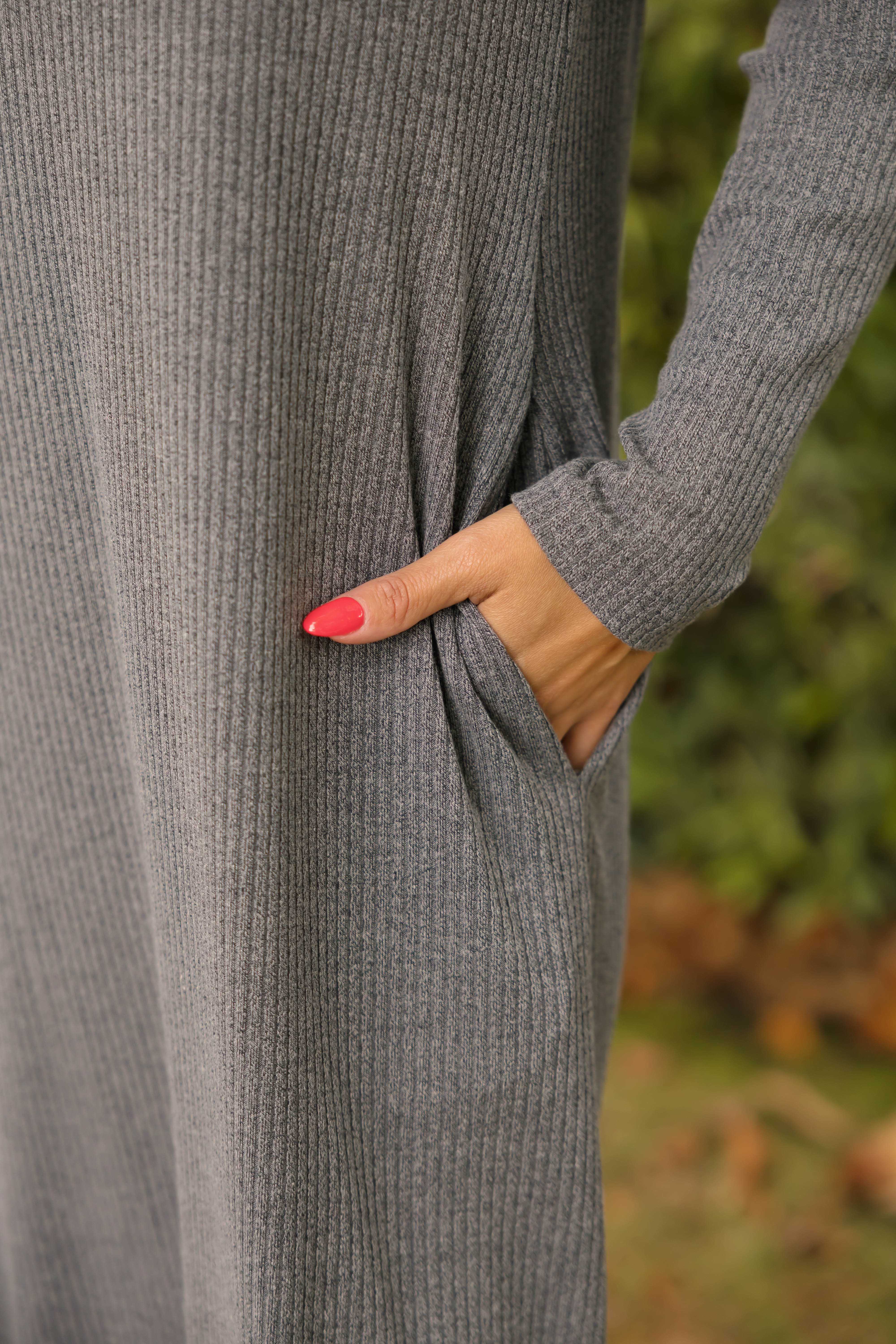 Gabriela Long Sleeve Rib Dress in Heather Charcoal