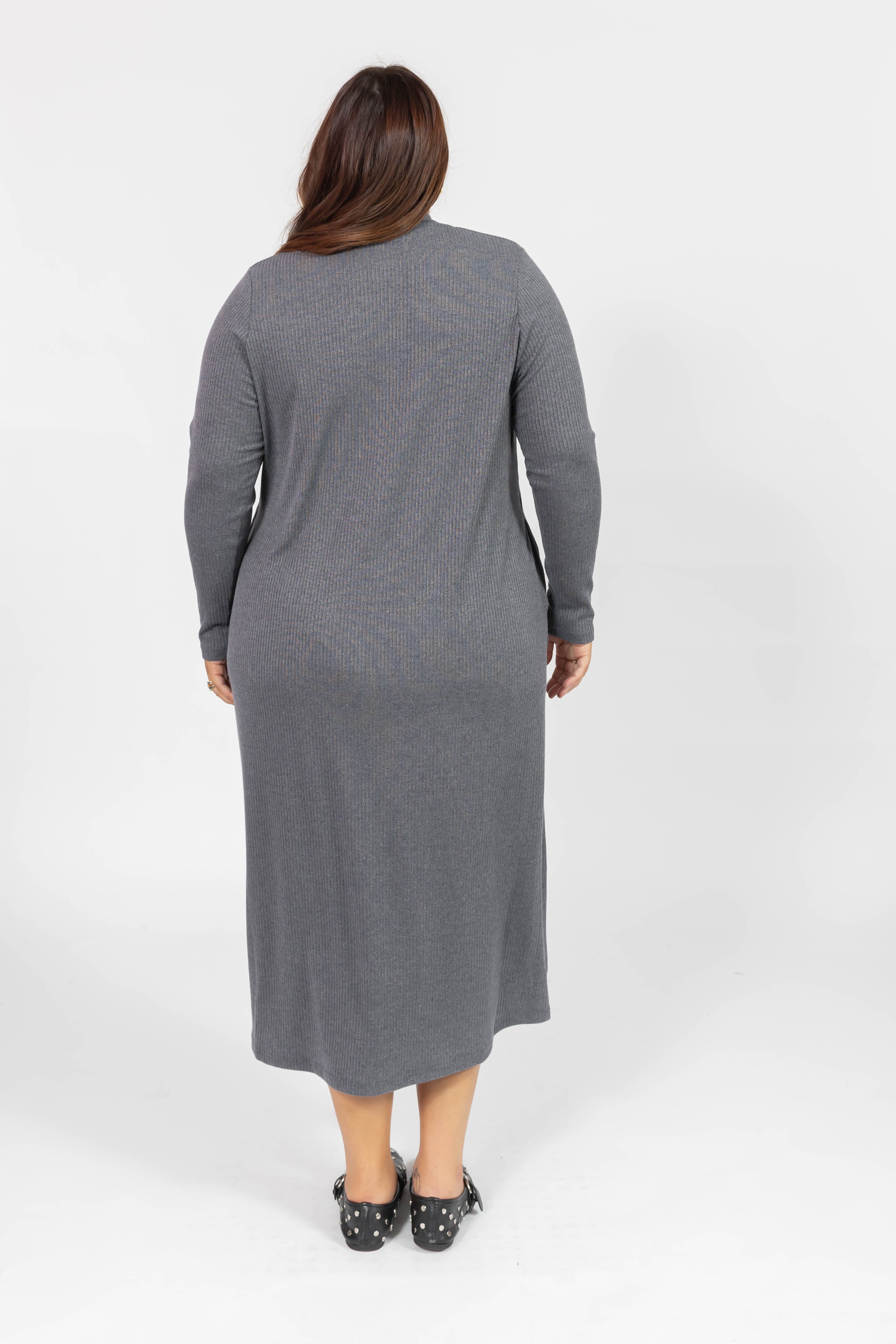Gabriela Long Sleeve Rib Dress in Heather Charcoal