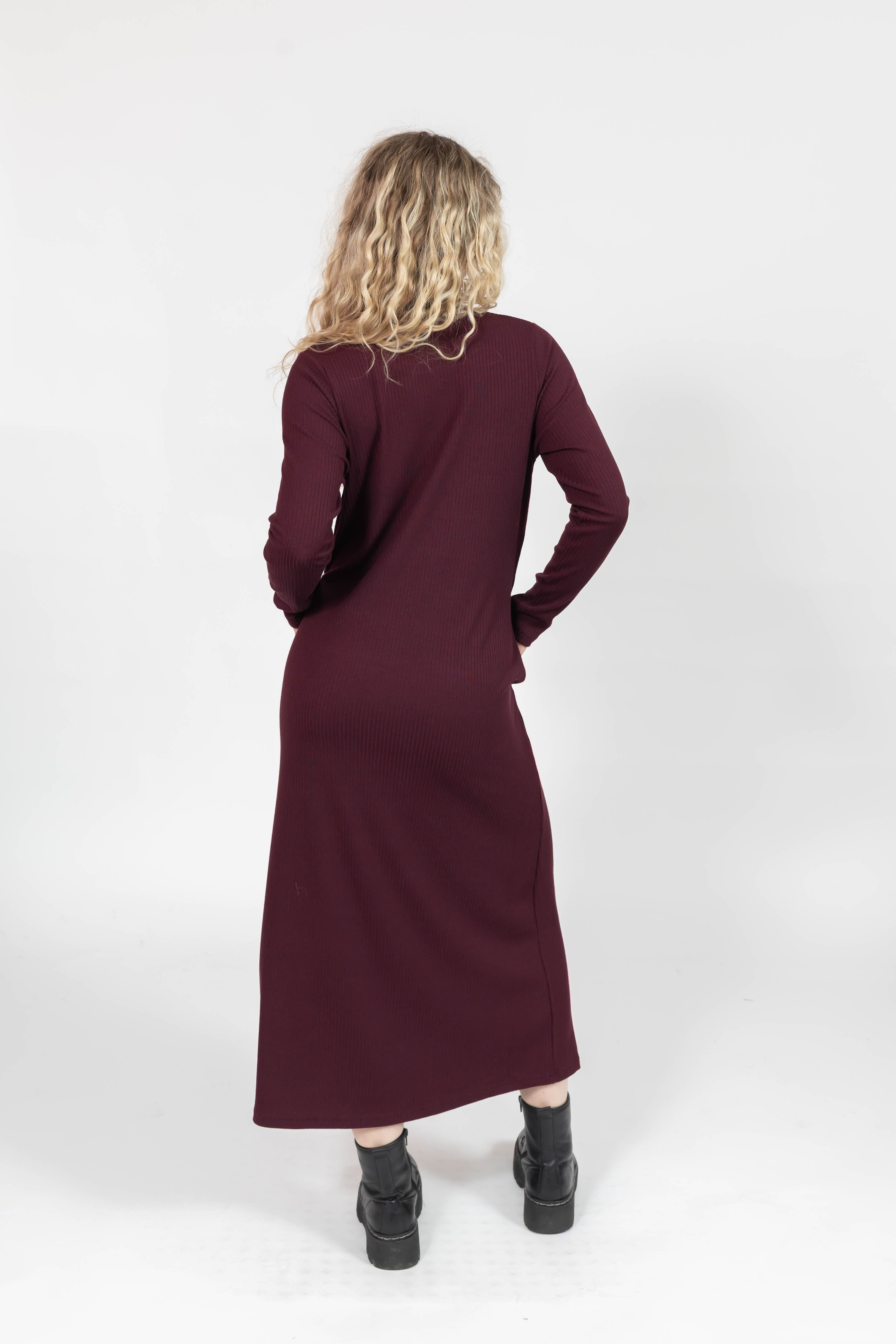 Gabriela Long Sleeve Rib Dress in Mulberry