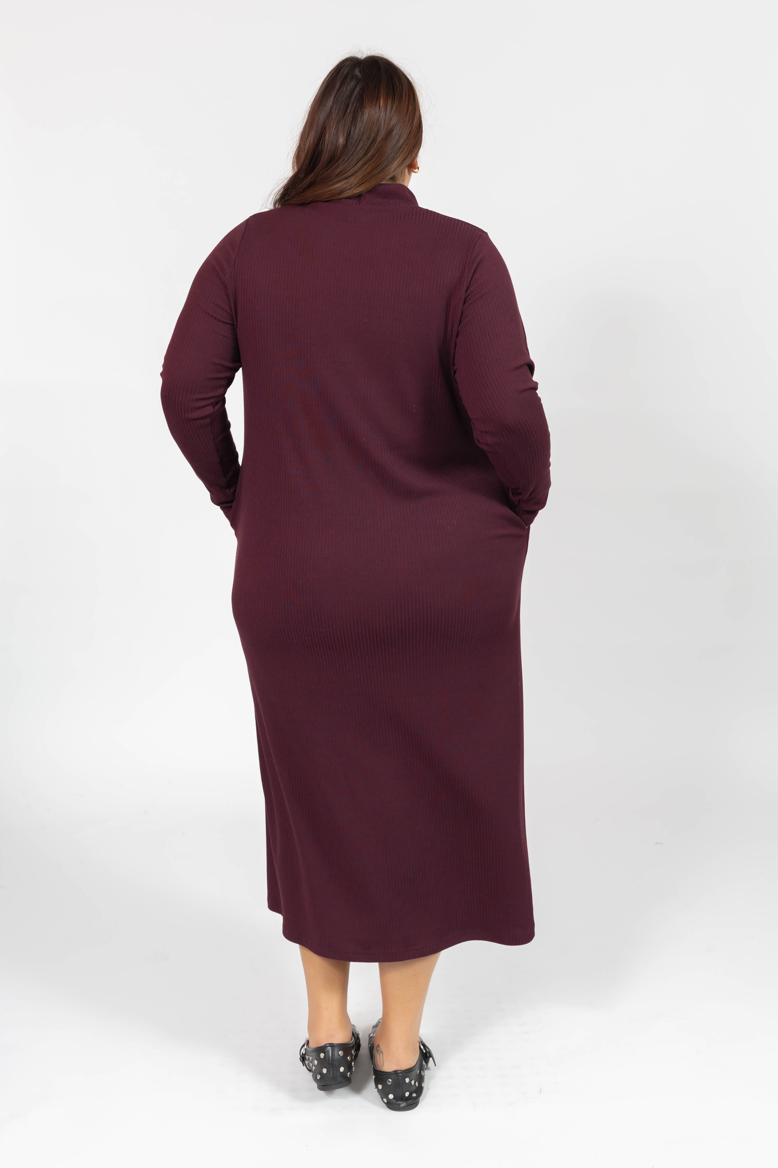 Gabriela Long Sleeve Rib Dress in Mulberry