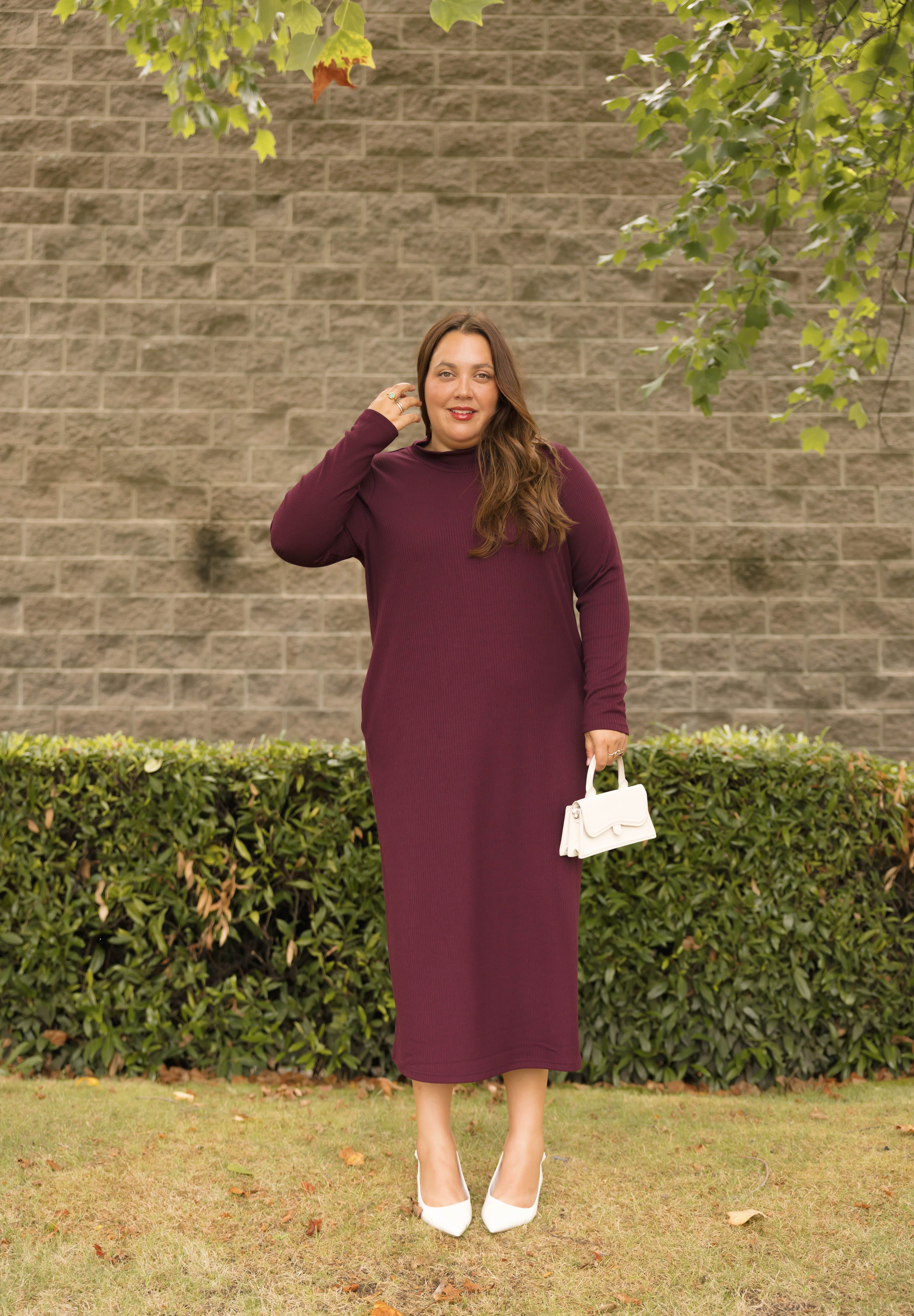 Gabriela Long Sleeve Rib Dress in Mulberry
