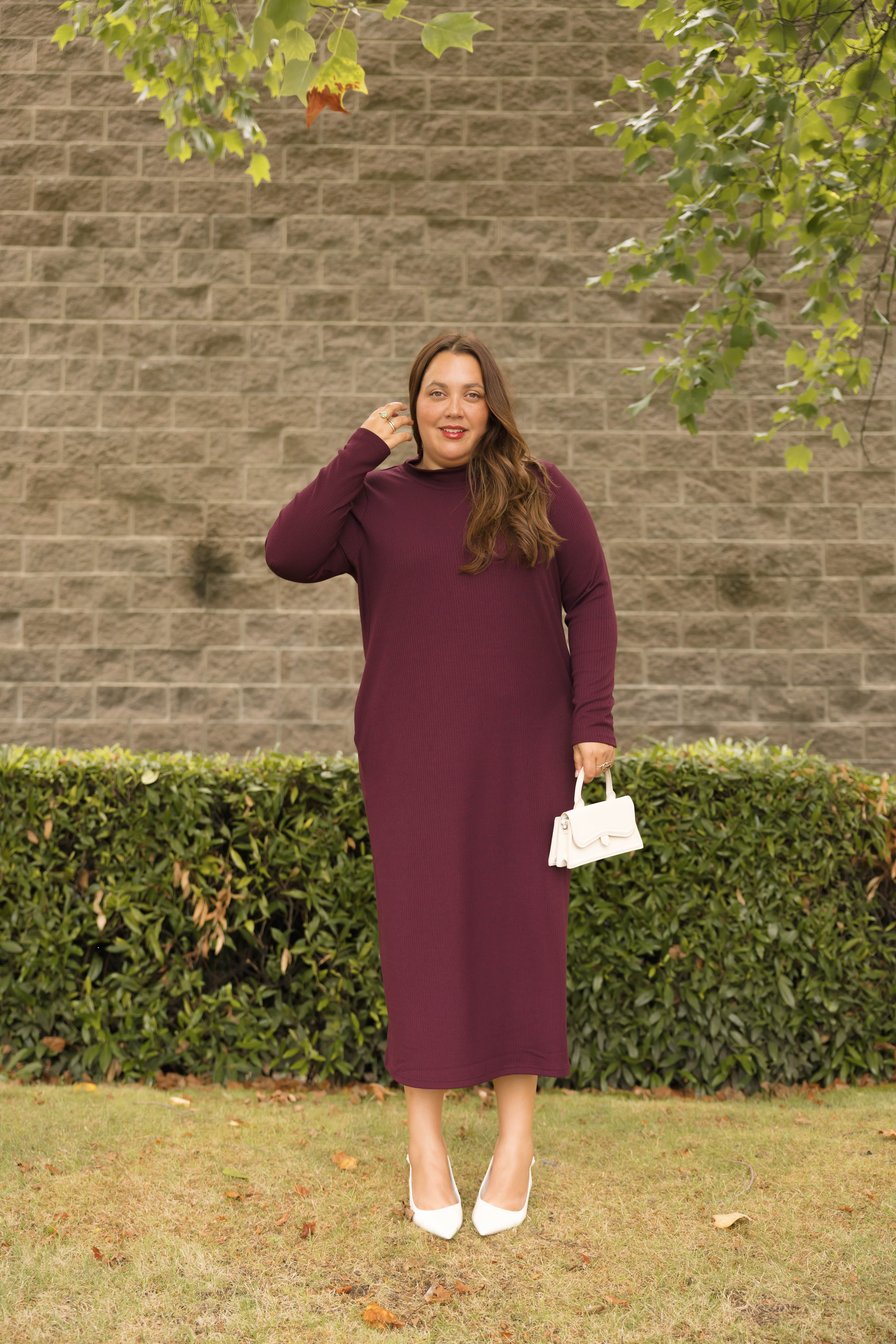 Gabriela Long Sleeve Rib Dress in Mulberry
