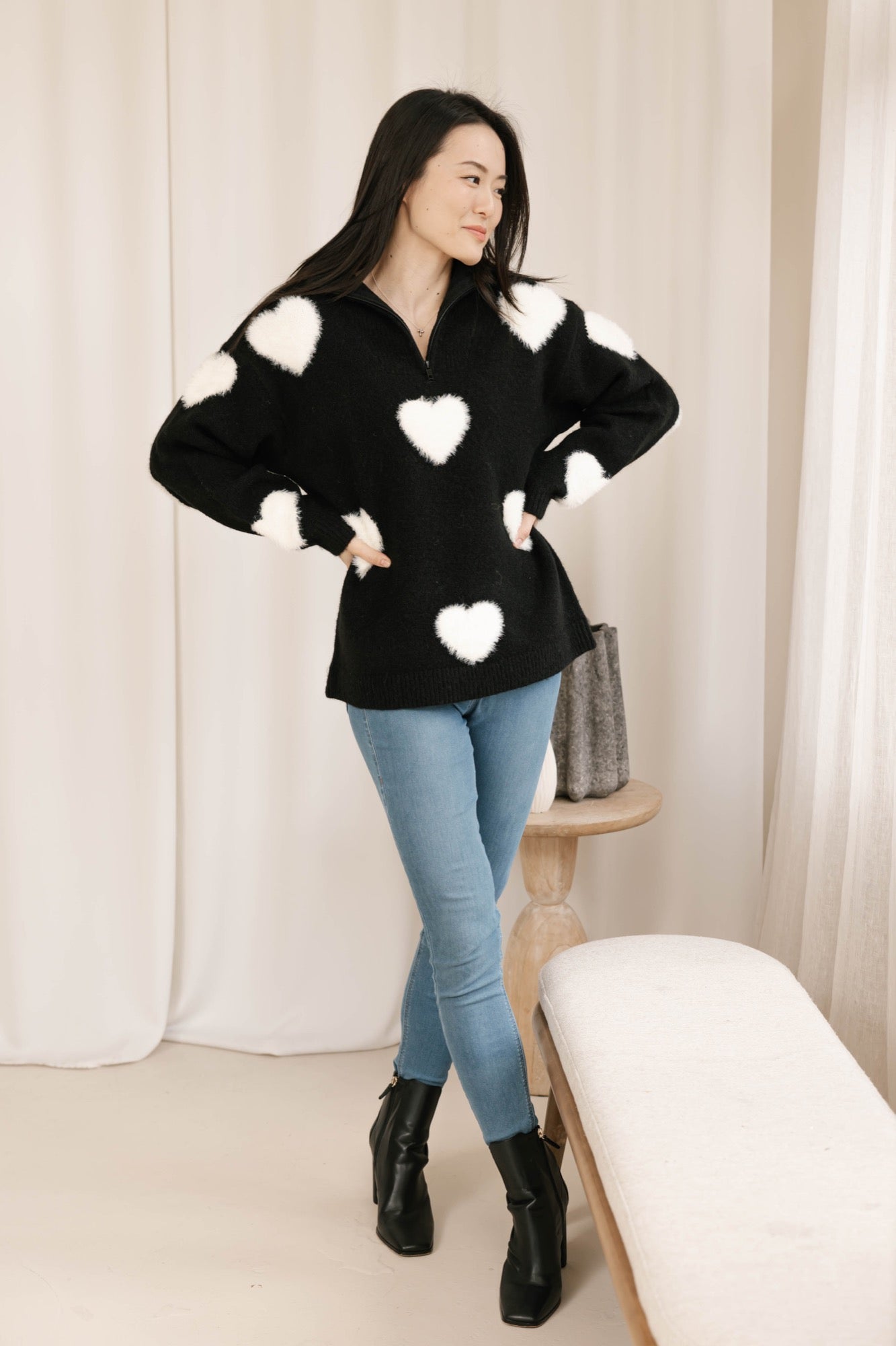 Galentine’s Sweater in Black/Ivory + Sidekick in Red