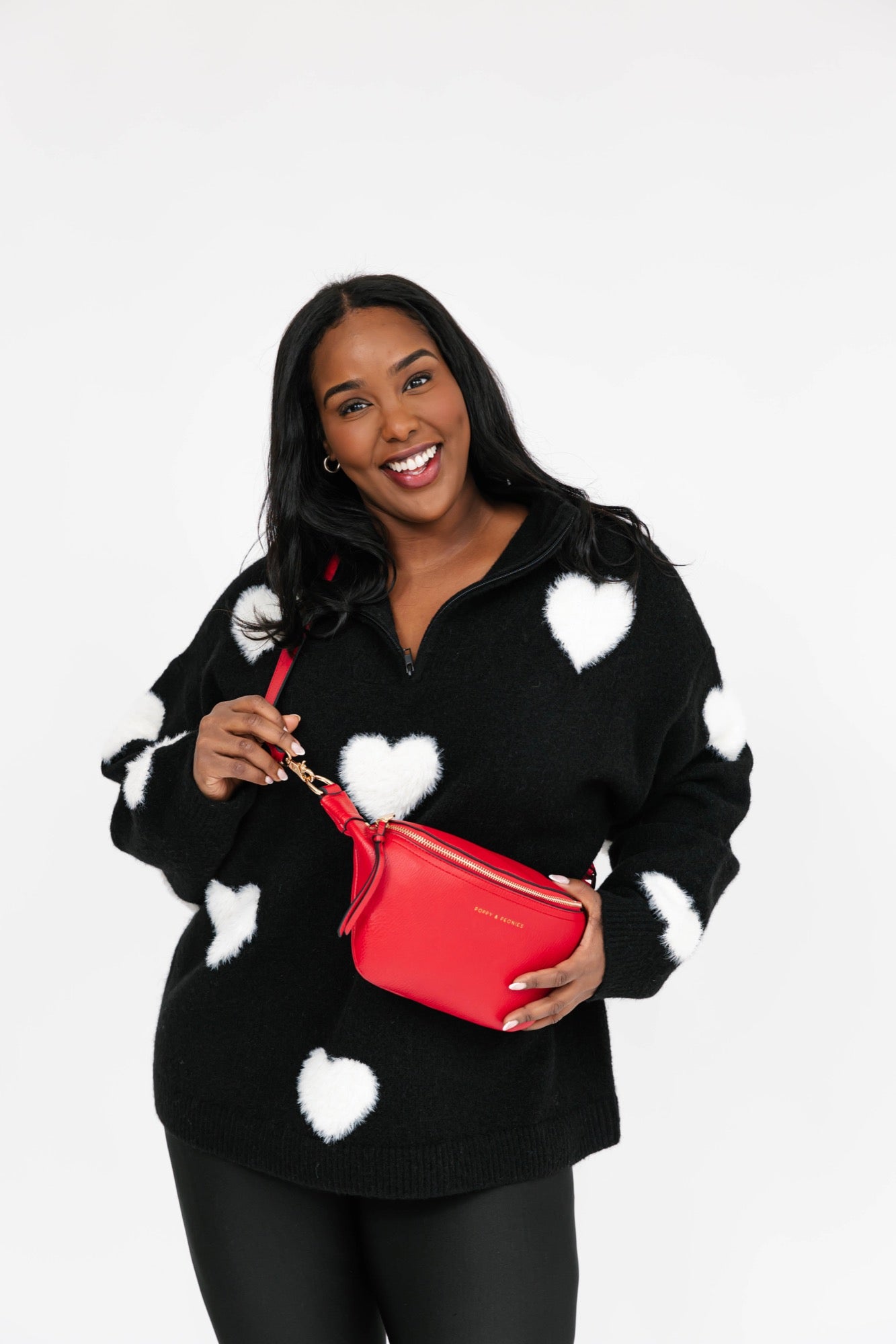 Galentine’s Sweater in Black/Ivory + Sidekick in Red