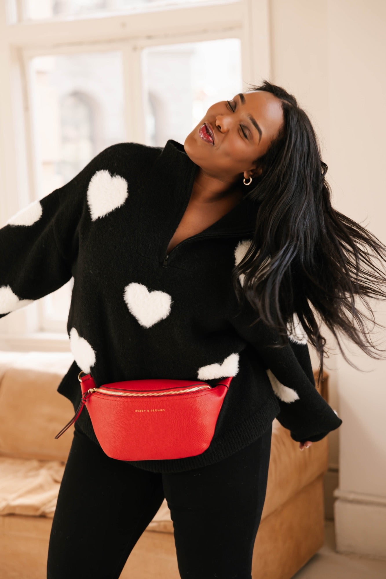 Galentine’s Sweater in Black/Ivory + Sidekick in Red