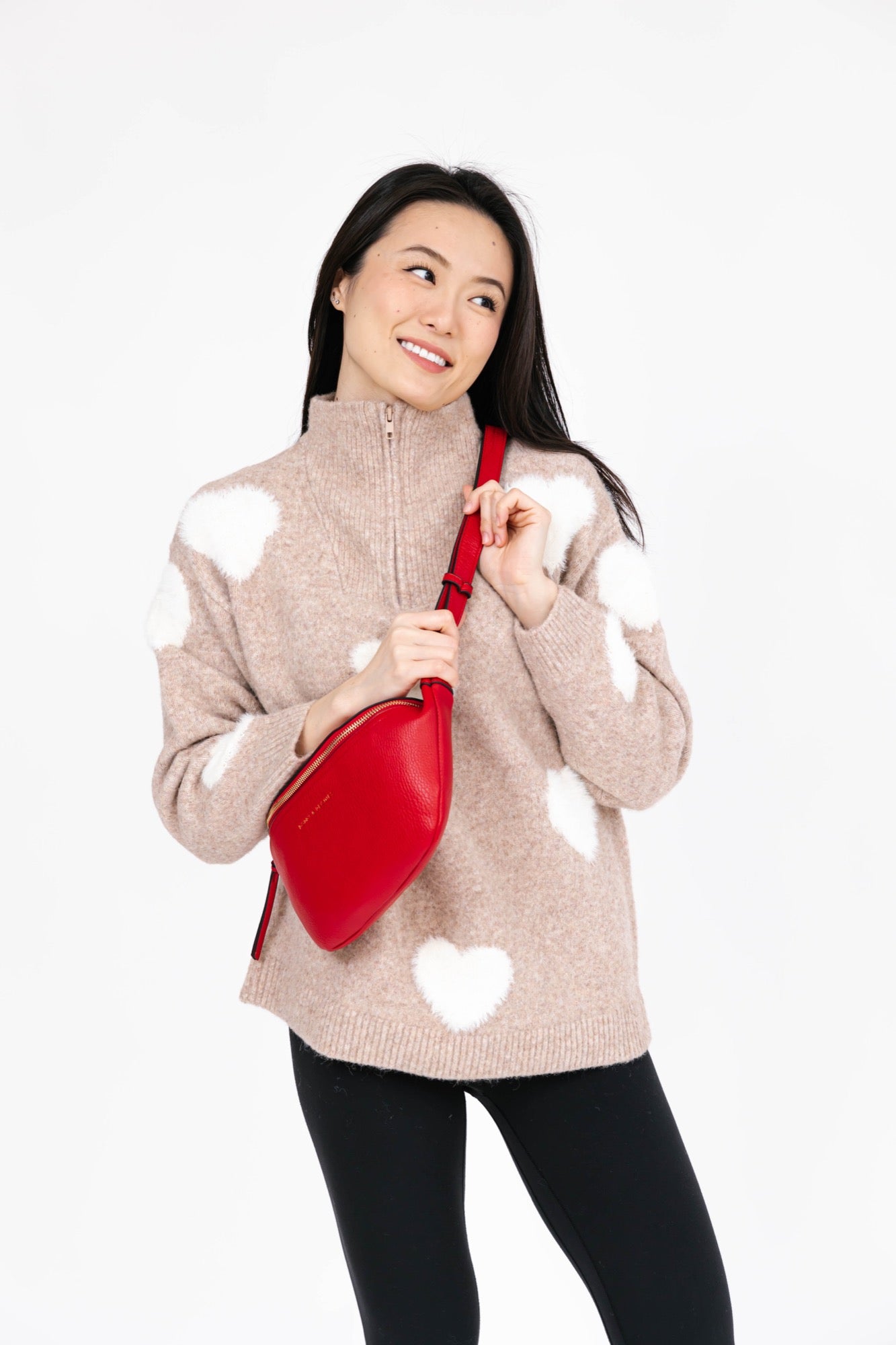 Galentine’s Sweater in Light Brown/Ivory + Sidekick in Red