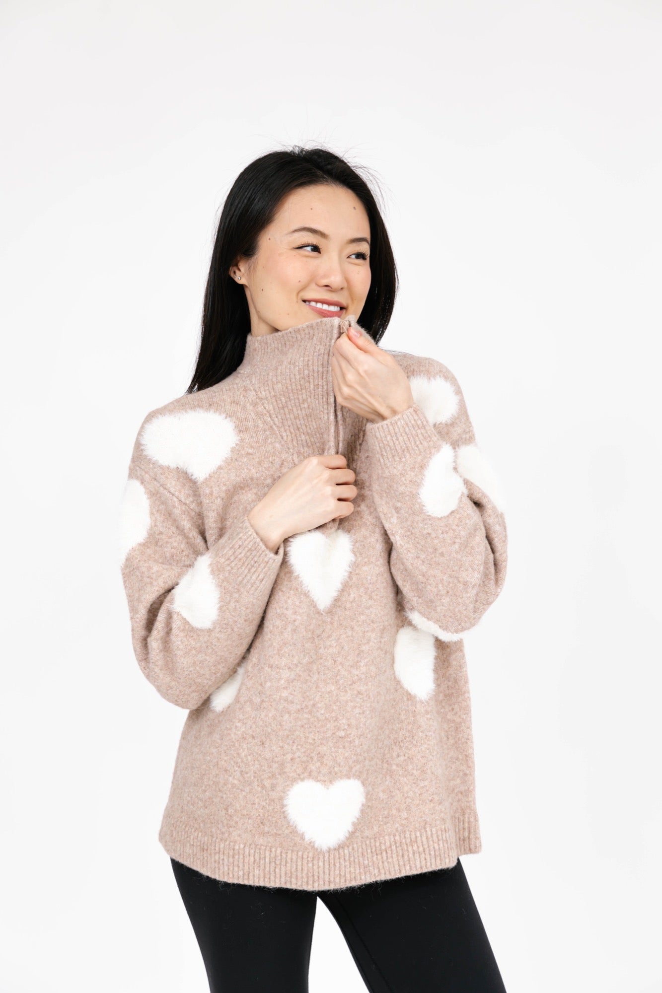 Galentine’s Sweater in Light Brown/Ivory + Sidekick in Red