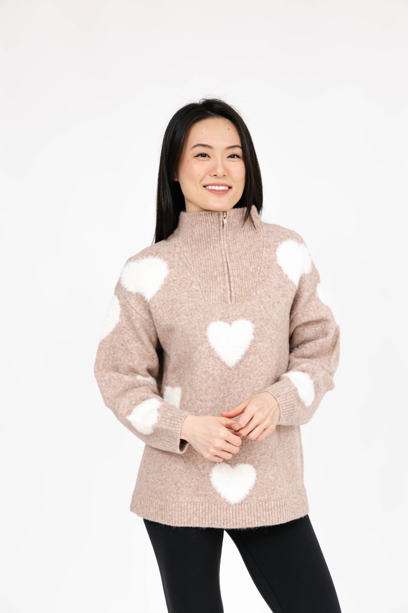 Galentine’s Sweater in Light Brown/Ivory + Sidekick in Red