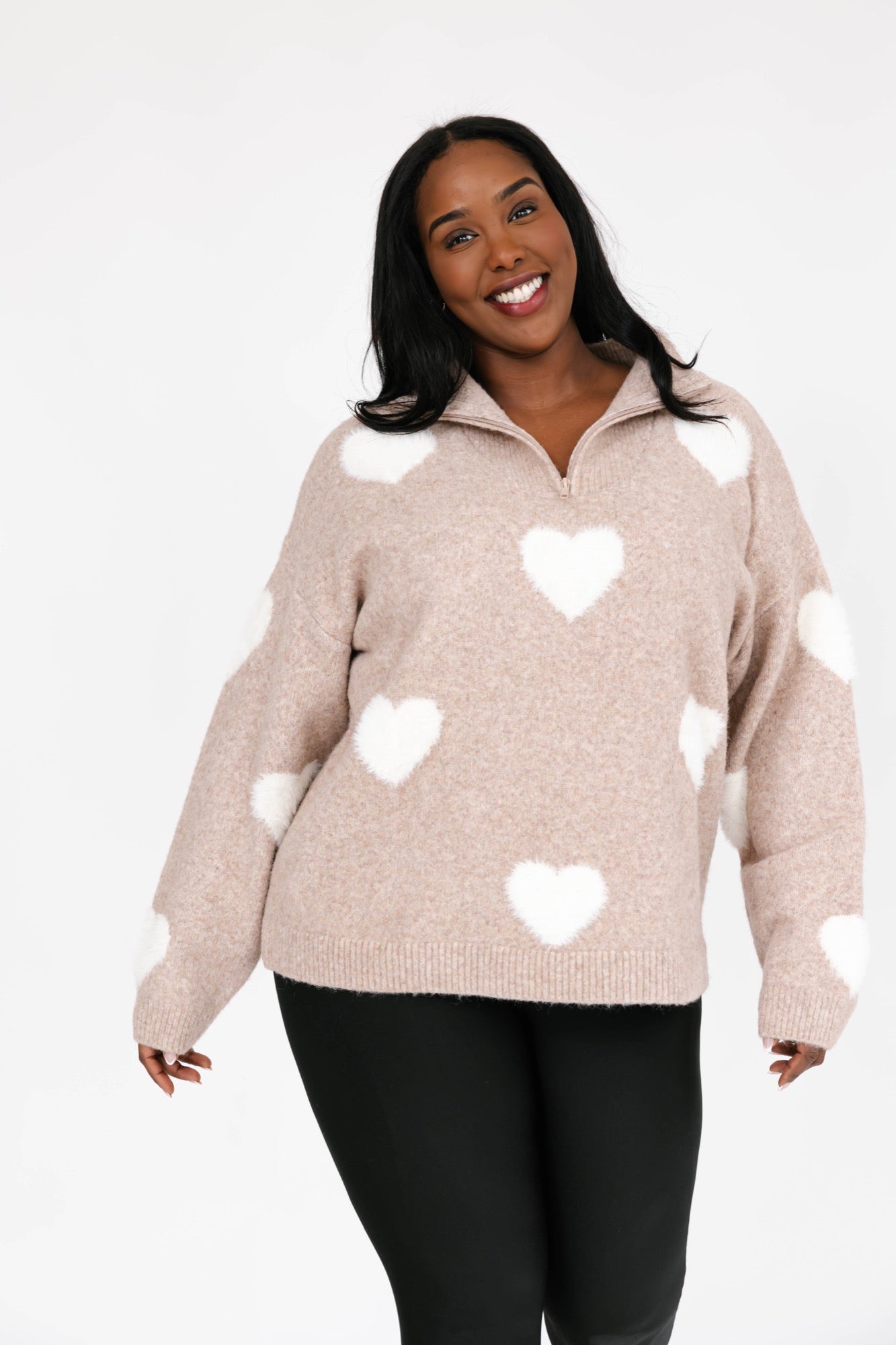 Galentine’s Sweater in Light Brown/Ivory + Sidekick in Red