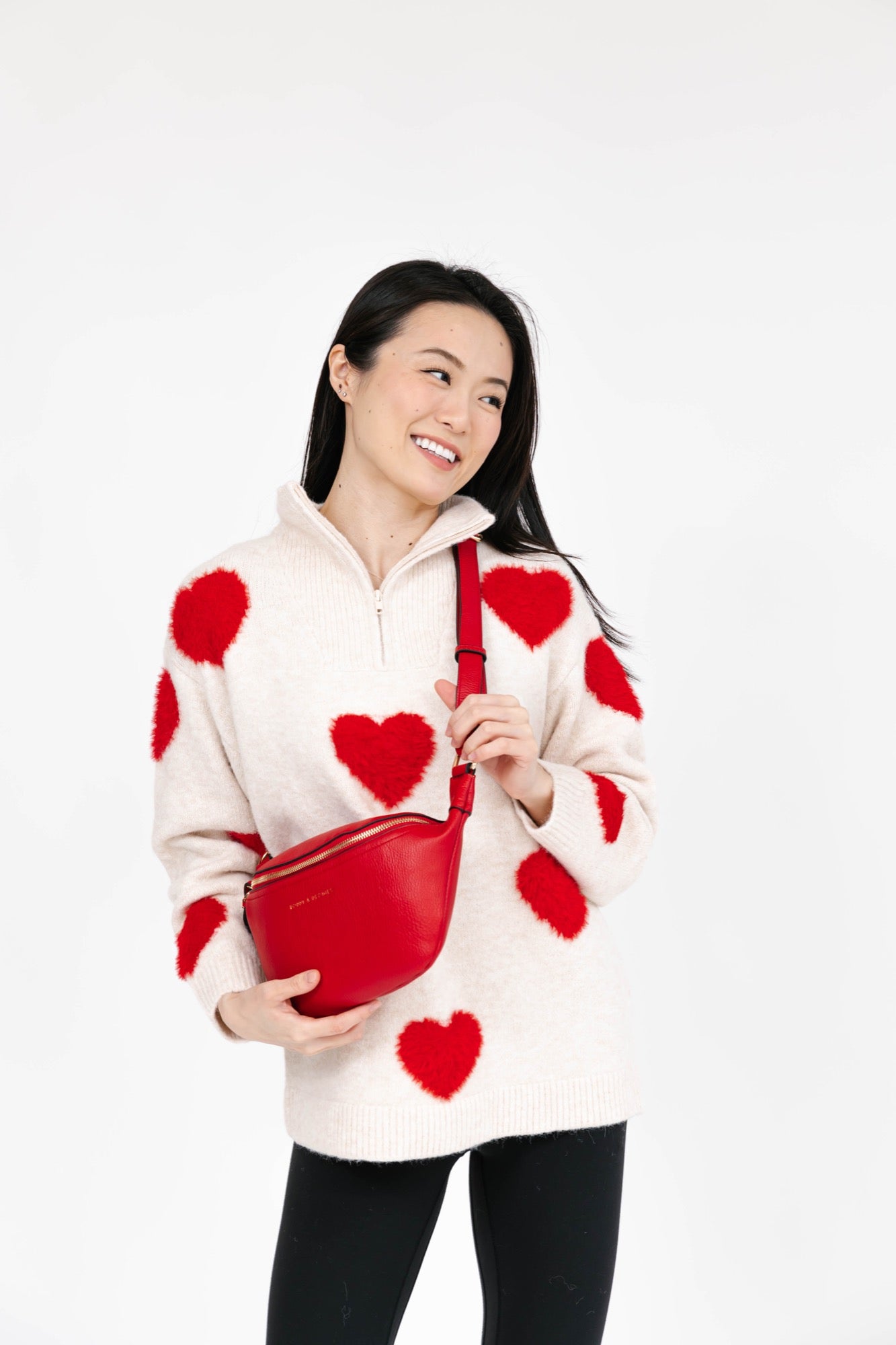 Galentine’s Sweater in Light Oatmeal/Red + Sidekick in Red