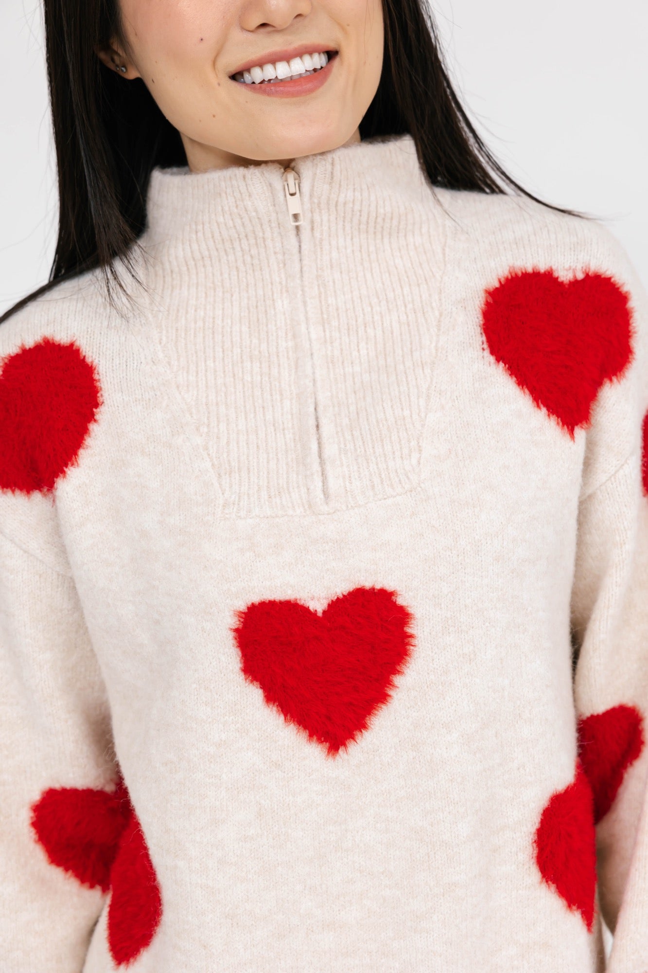 Galentine’s Sweater in Light Oatmeal/Red