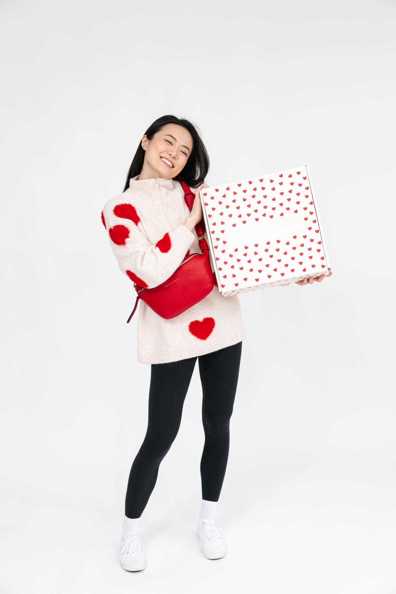 Galentine’s Sweater in Light Oatmeal/Red + Sidekick in Red