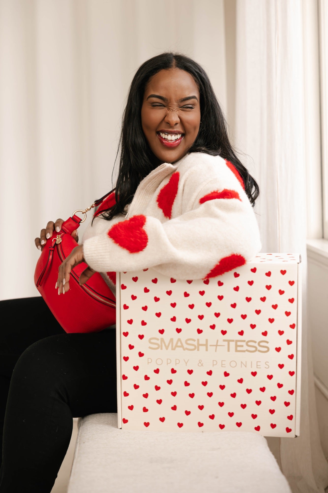 Galentine’s Sweater in Light Oatmeal/Red + Sidekick in Red