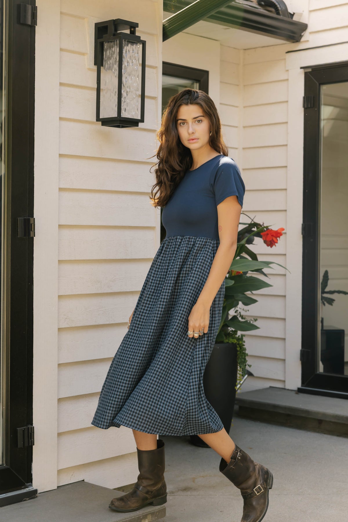 Gingham Andie Dress in Navy